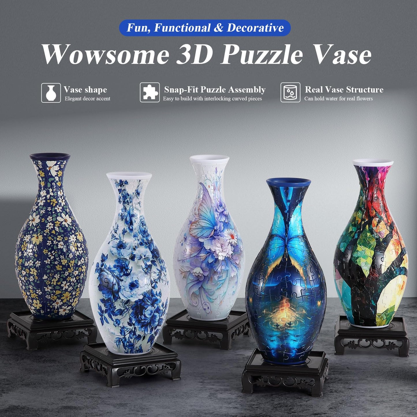 WowSome 3D Puzzle Vase for Adults - Durable Interlocking Pieces & Dual Assembly Modes