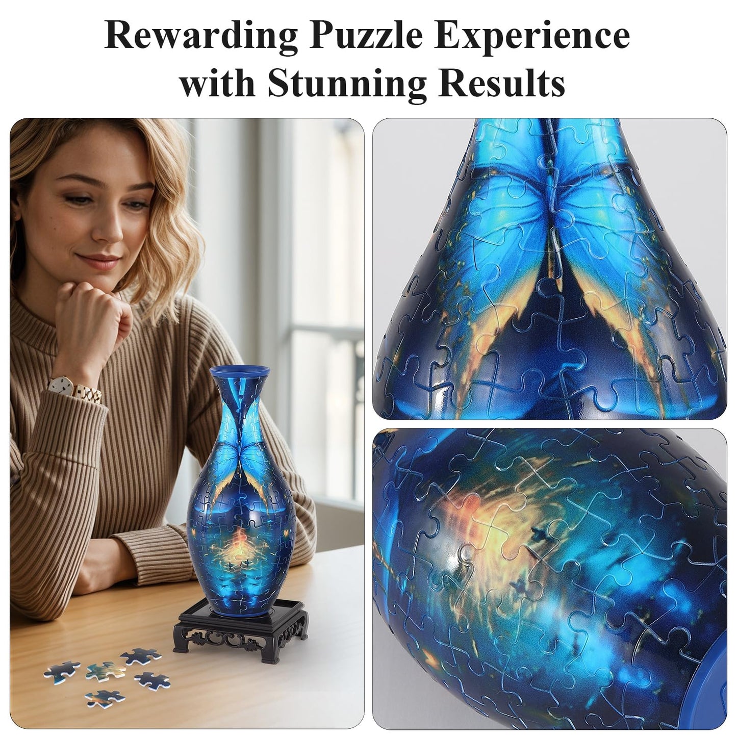 WowSome 3D Puzzle Vase for Adults - Durable Interlocking Pieces & Dual Assembly Modes