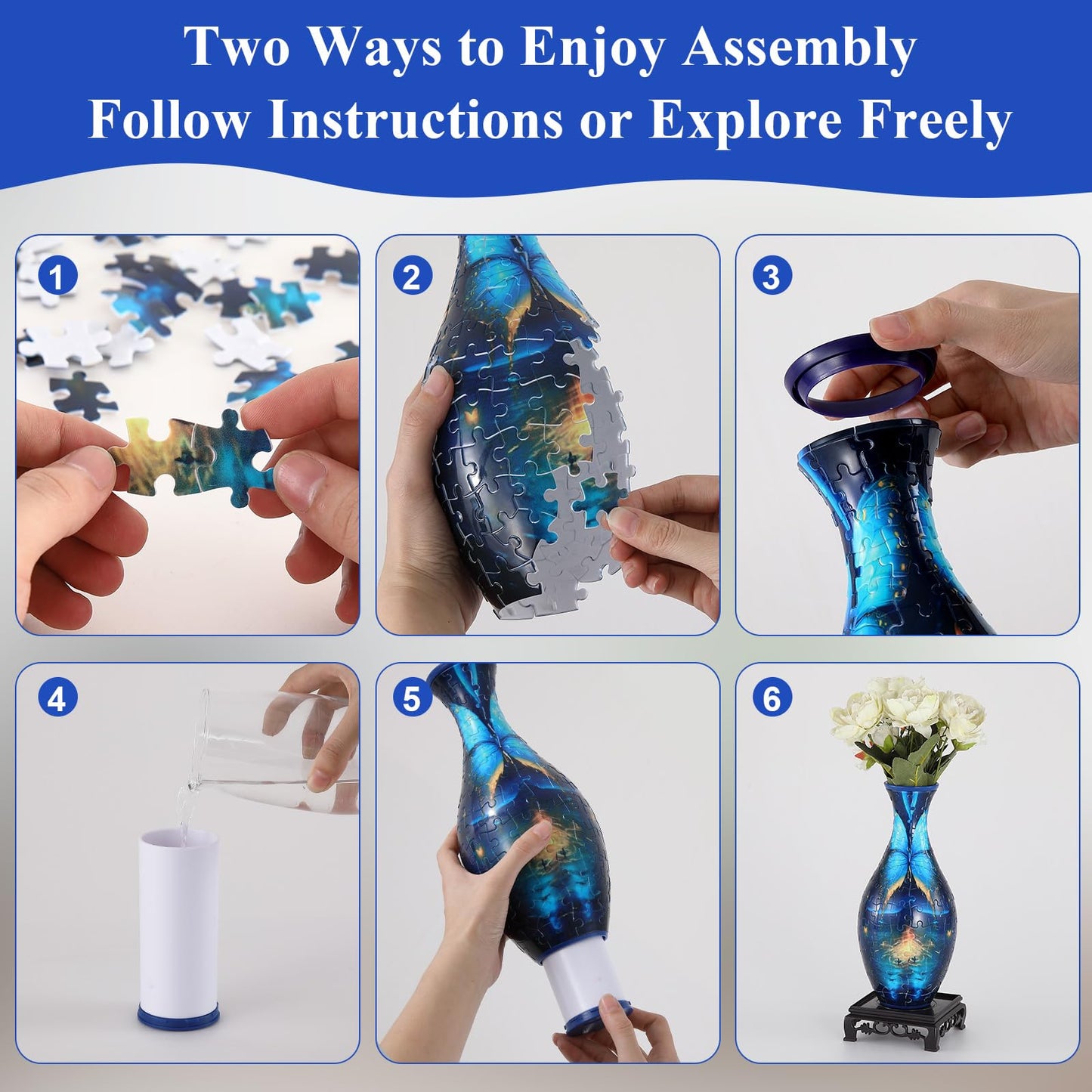 WowSome 3D Puzzle Vase for Adults - Durable Interlocking Pieces & Dual Assembly Modes