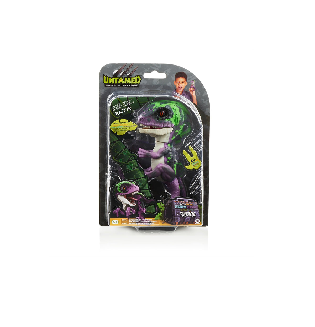 WowWee Untamed Raptor by Fingerlings - Razor (Purple) Interactive Dinosaur with 40+ Sounds