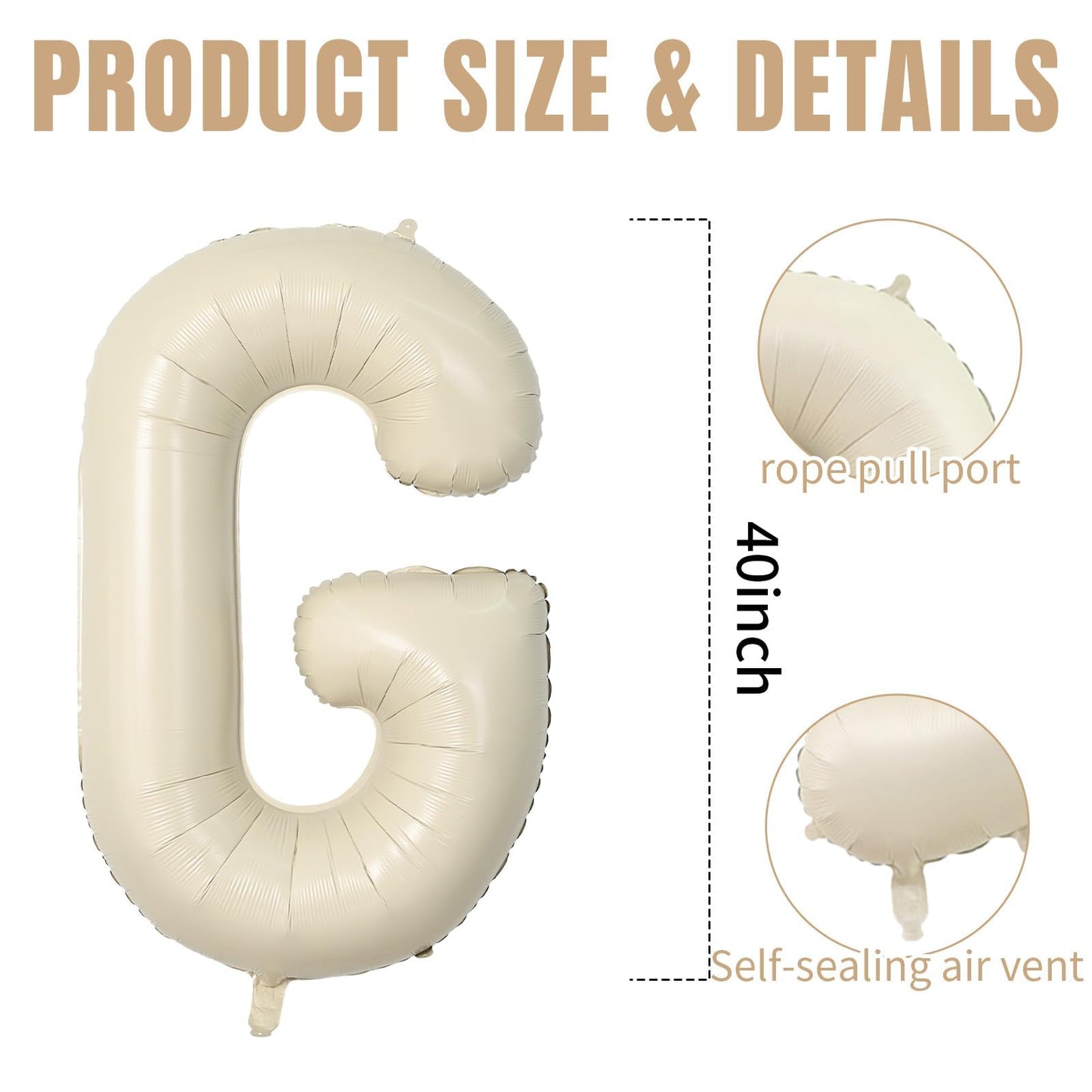 Wpensky 40-Inch Cream G Letter Foil Balloon – Large Alphabet Balloon for Birthday, Wedding & Events