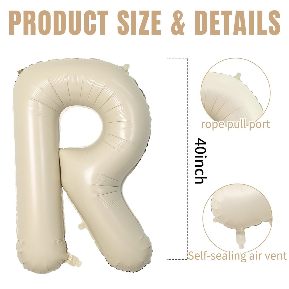 Wpensky 40 Inch Cream Letter Balloon R | Large Foil Alphabet Balloon for Birthdays & Weddings