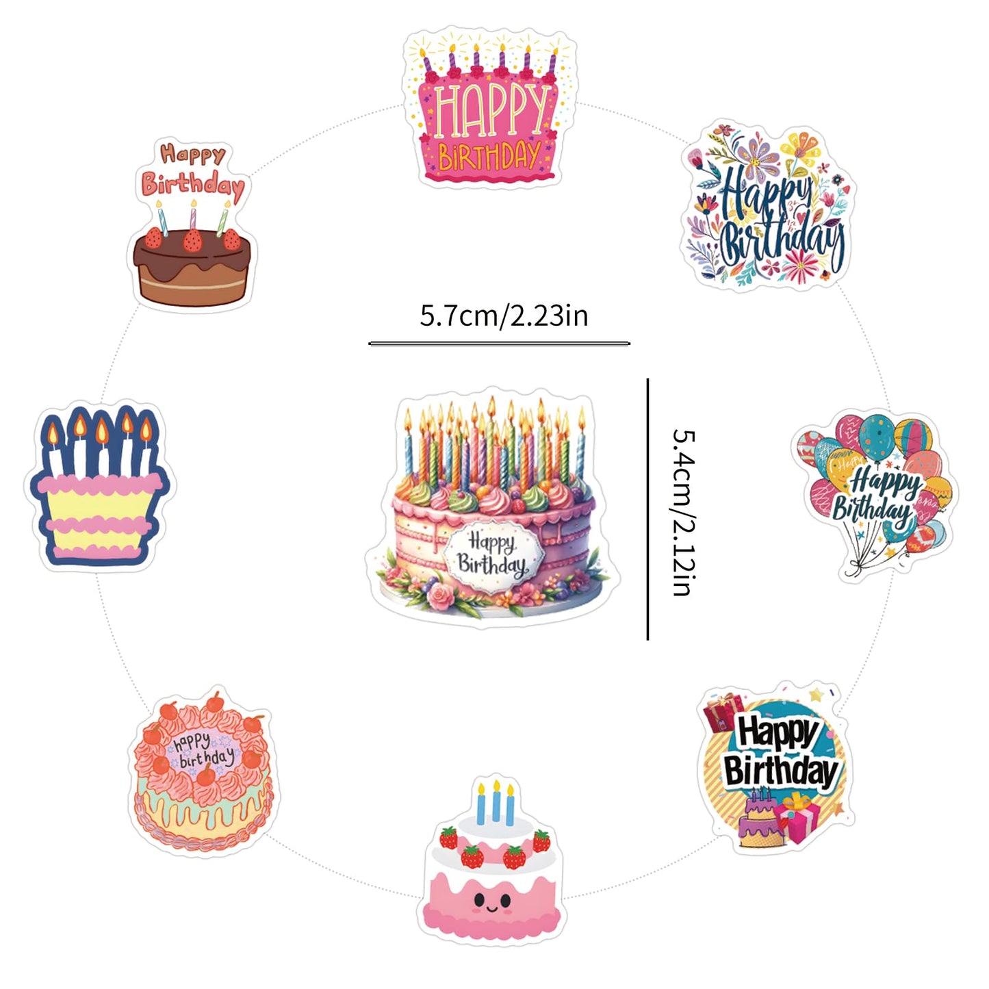 WQOWEHI 110 Happy Birthday Stickers – Kawaii Vinyl Pack for Laptops, Water Bottles, Guitars | Gift for Girls & Teens