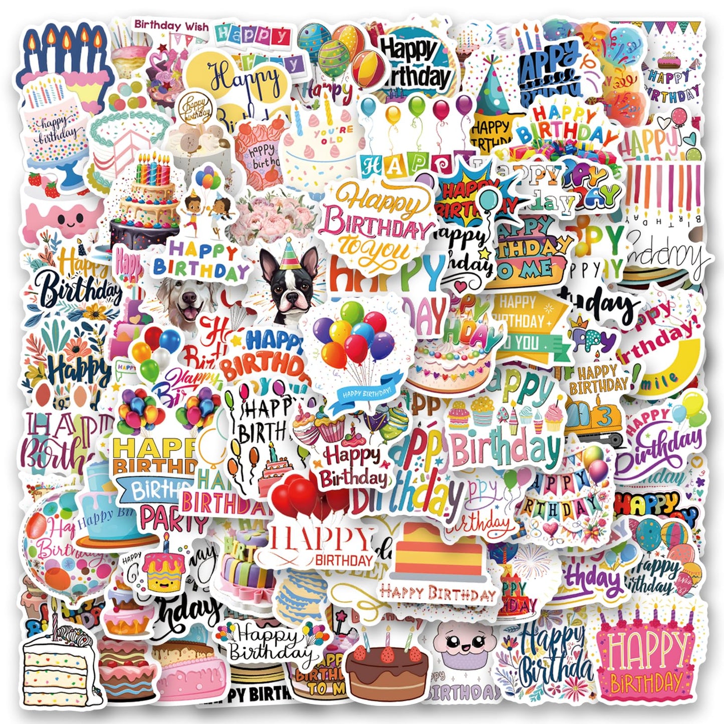 WQOWEHI 110 Happy Birthday Stickers – Kawaii Vinyl Pack for Laptops, Water Bottles, Guitars | Gift for Girls & Teens