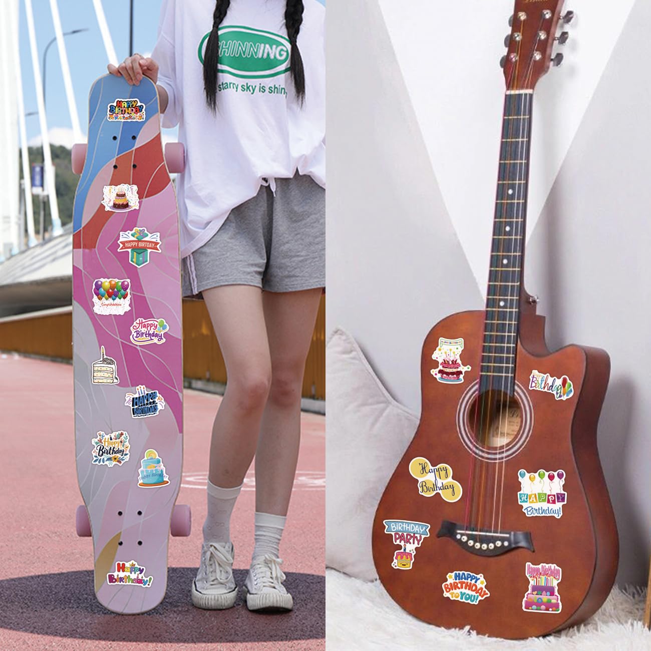 WQOWEHI 110 Happy Birthday Stickers – Kawaii Vinyl Pack for Laptops, Water Bottles, Guitars | Gift for Girls & Teens