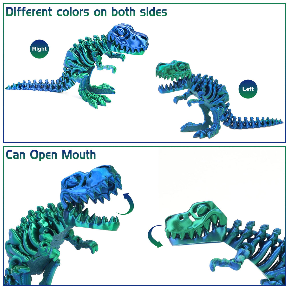 WQXWNFBA 3D Printed Dinosaur Bones – Articulated T-Rex Skeletons & Dragon Fidget Toy (Green-Blue)