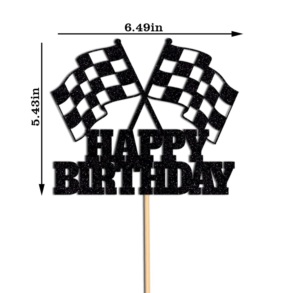 WRACKKIAR Race Car Cake Topper - Checkered Flag Glitter Birthday Decor