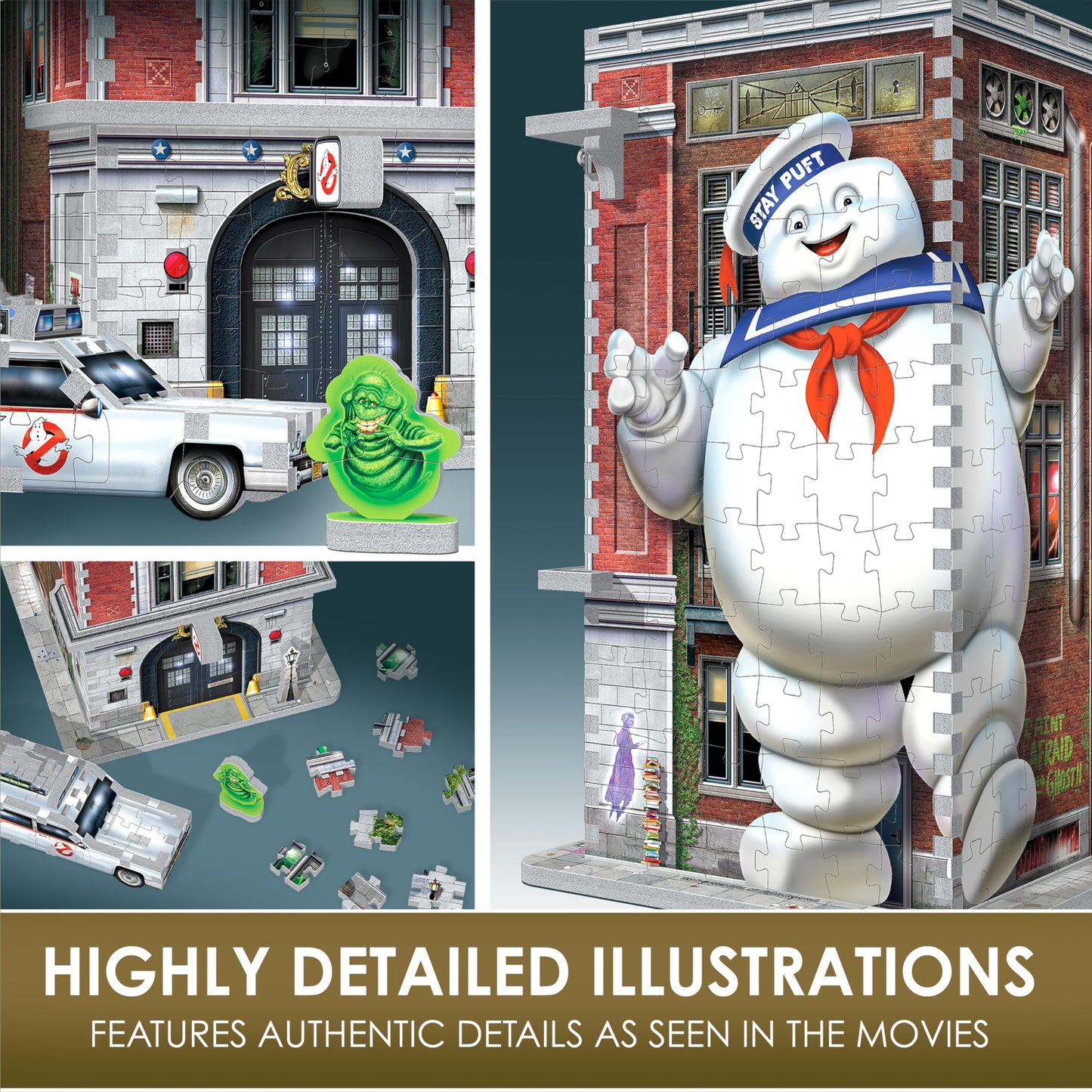Wrebbit 3D Ghostbusters Firehouse HQ Puzzle • Ecto-1, Slimer & Stay Puft