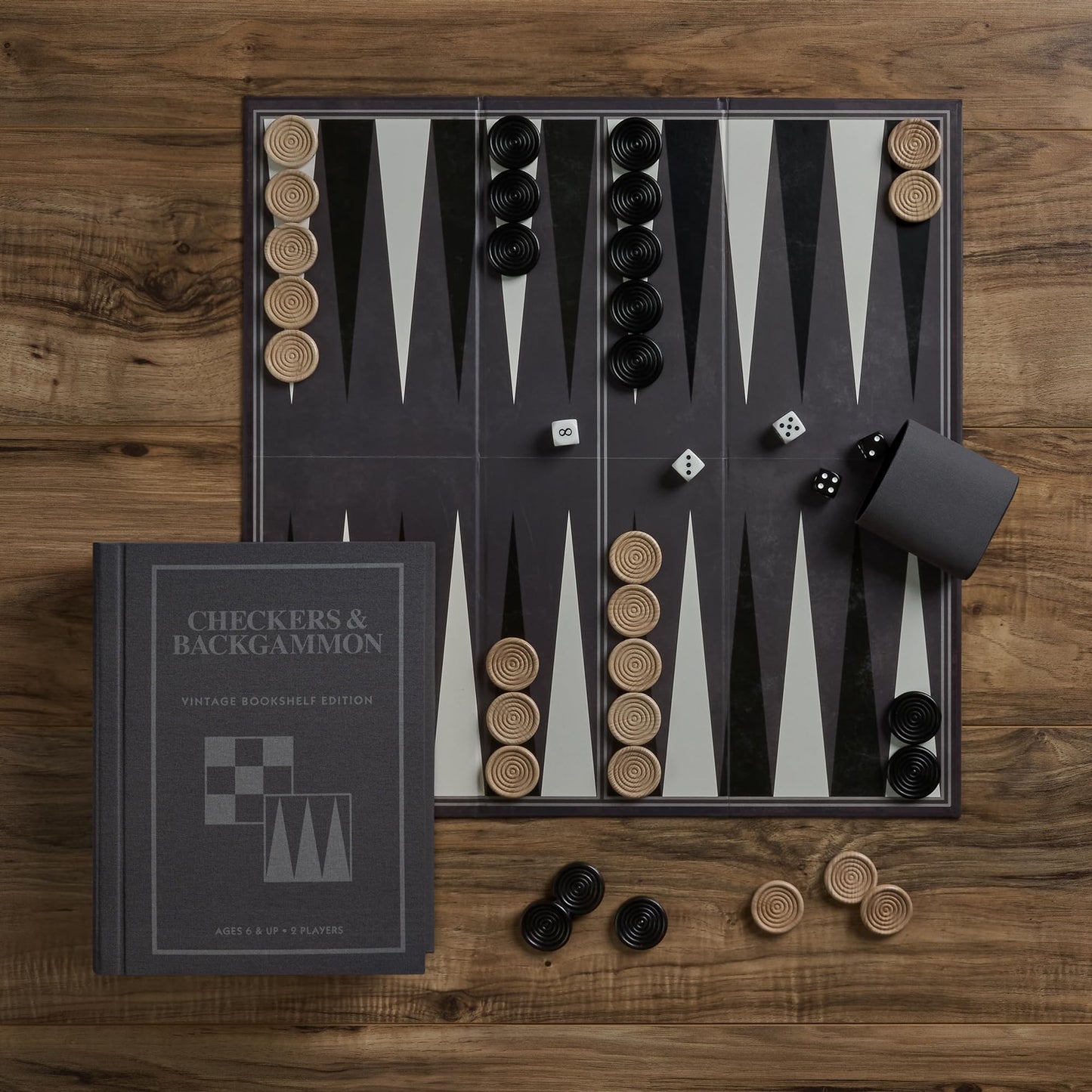 WS Game Company Vintage Bookshelf Board Games Collection — Battleship, Trivial Pursuit, Jenga, Checkers & Backgammon