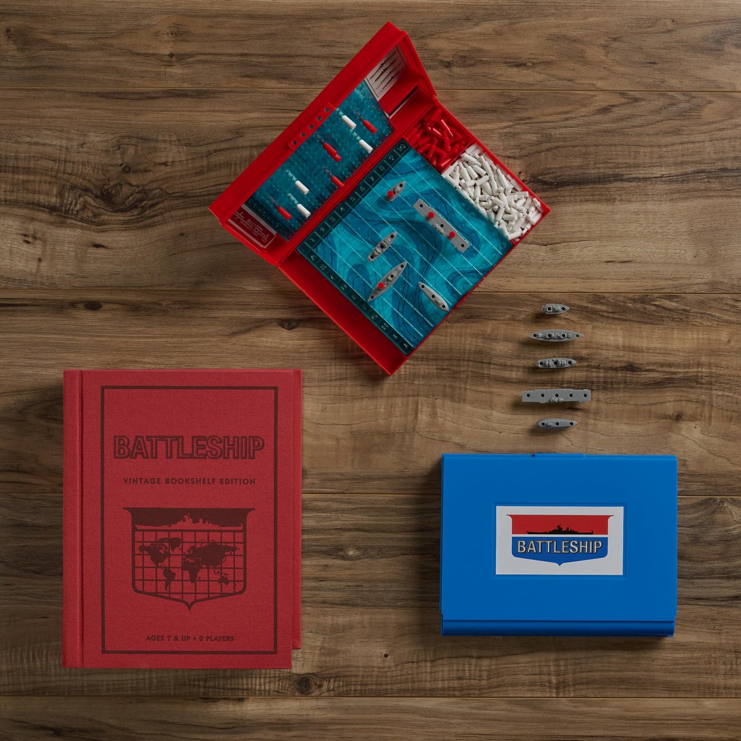WS Game Company Vintage Bookshelf Board Games Collection — Battleship, Trivial Pursuit, Jenga, Checkers & Backgammon