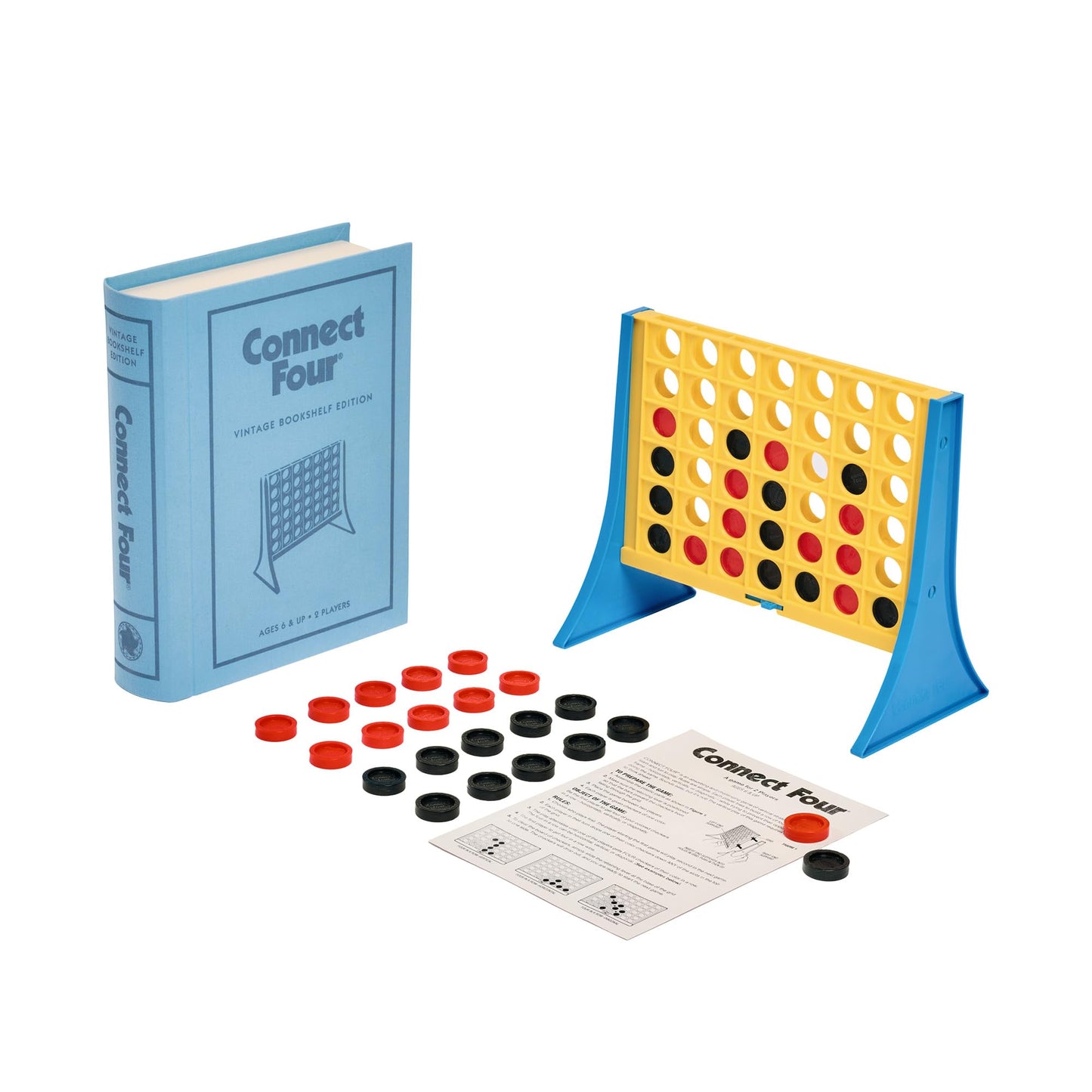 WS Game Company Connect Four Vintage Bookshelf Edition — 2-Player Strategy Game, Fabric-Wrapped Display