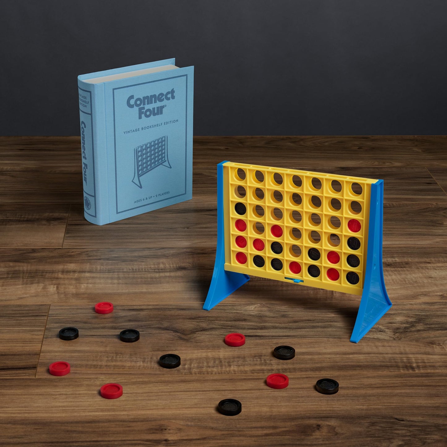 WS Game Company Connect Four Vintage Bookshelf Edition — 2-Player Strategy Game, Fabric-Wrapped Display