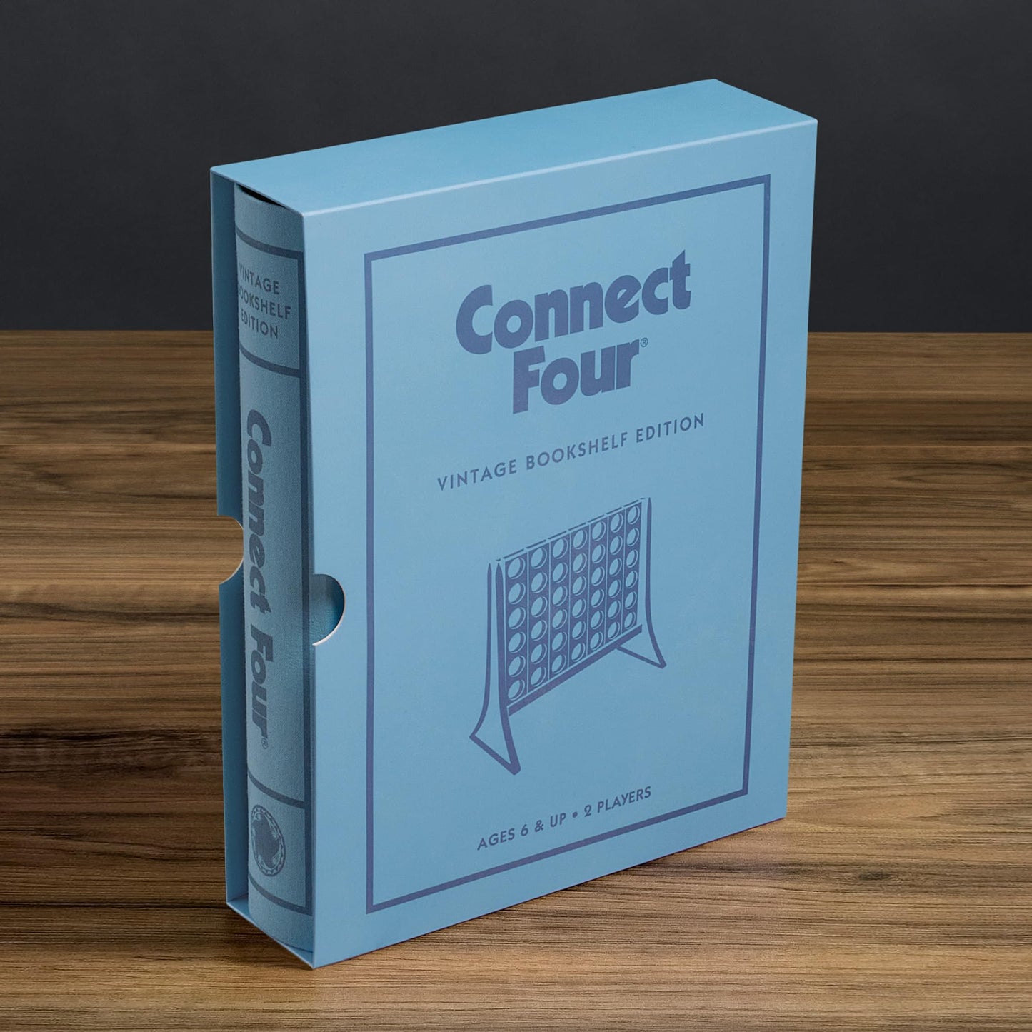 WS Game Company Connect Four Vintage Bookshelf Edition — 2-Player Strategy Game, Fabric-Wrapped Display