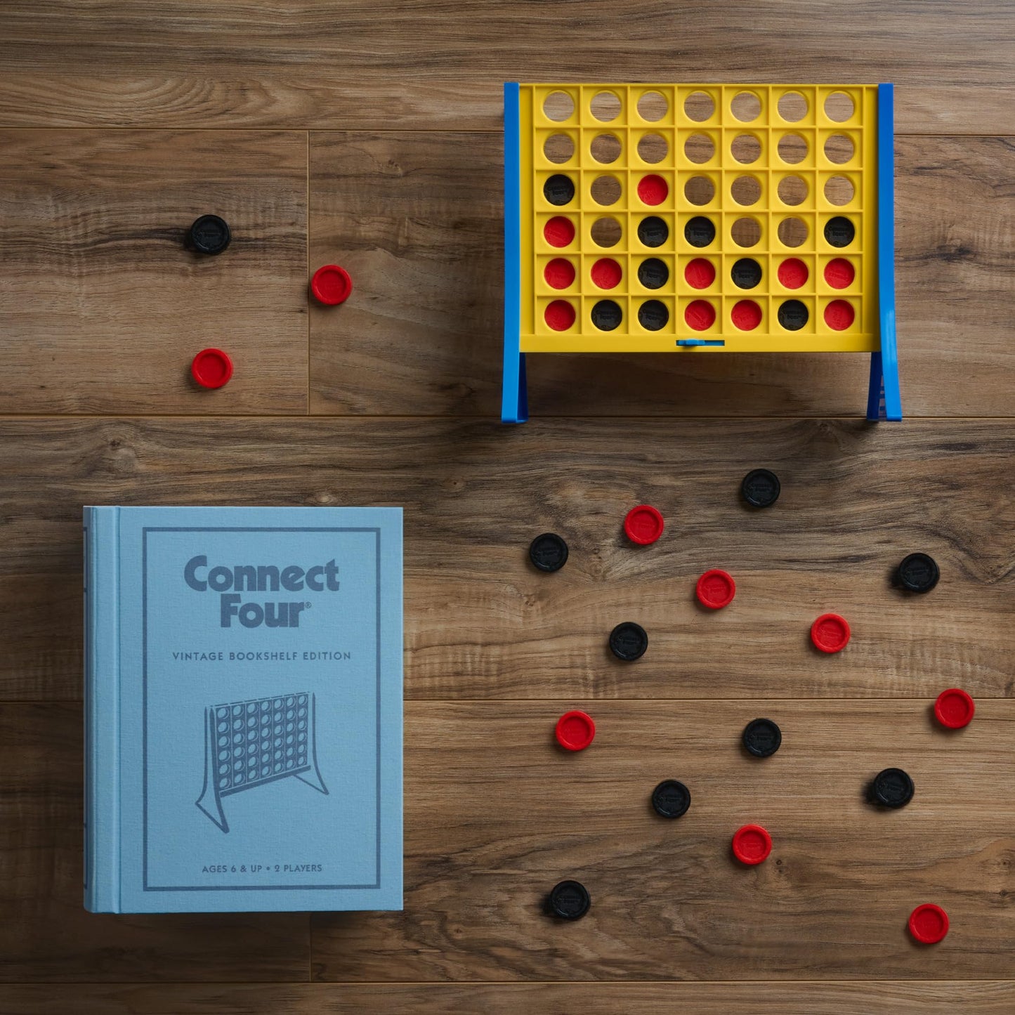 WS Game Company Connect Four Vintage Bookshelf Edition — 2-Player Strategy Game, Fabric-Wrapped Display