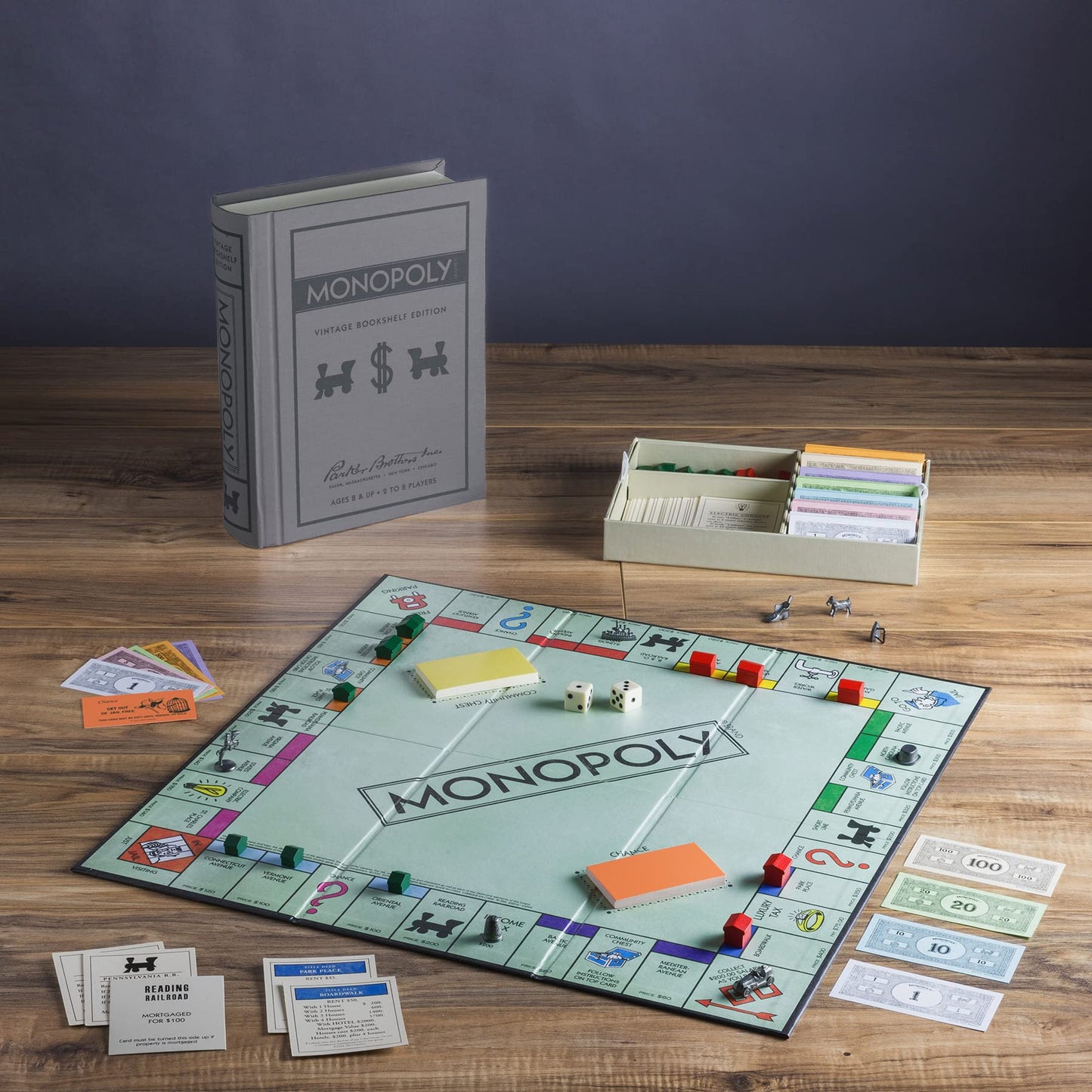 WS Game Company Monopoly Vintage Bookshelf Edition — Premium Linen Book Box with Retro Graphics