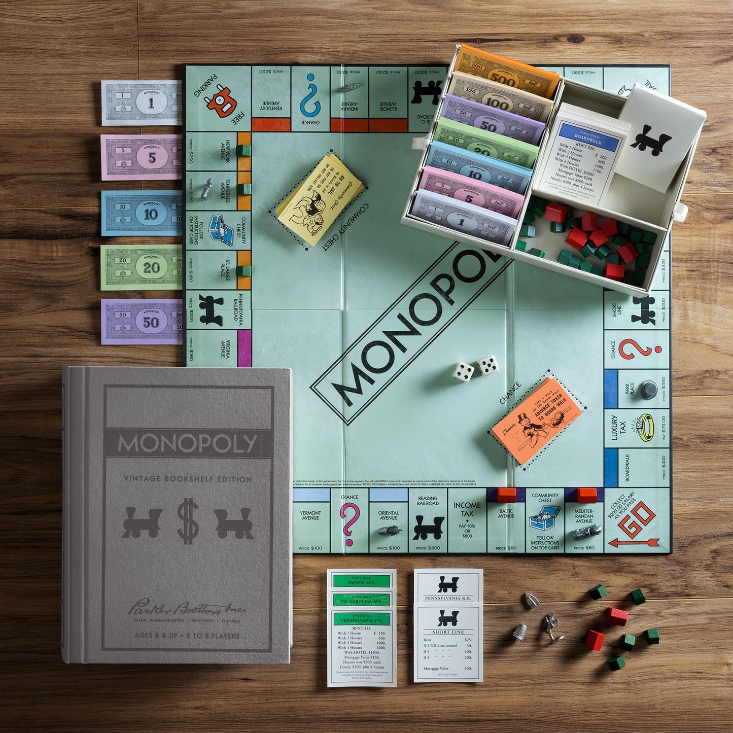 WS Game Company Monopoly Vintage Bookshelf Edition — Premium Linen Book Box with Retro Graphics