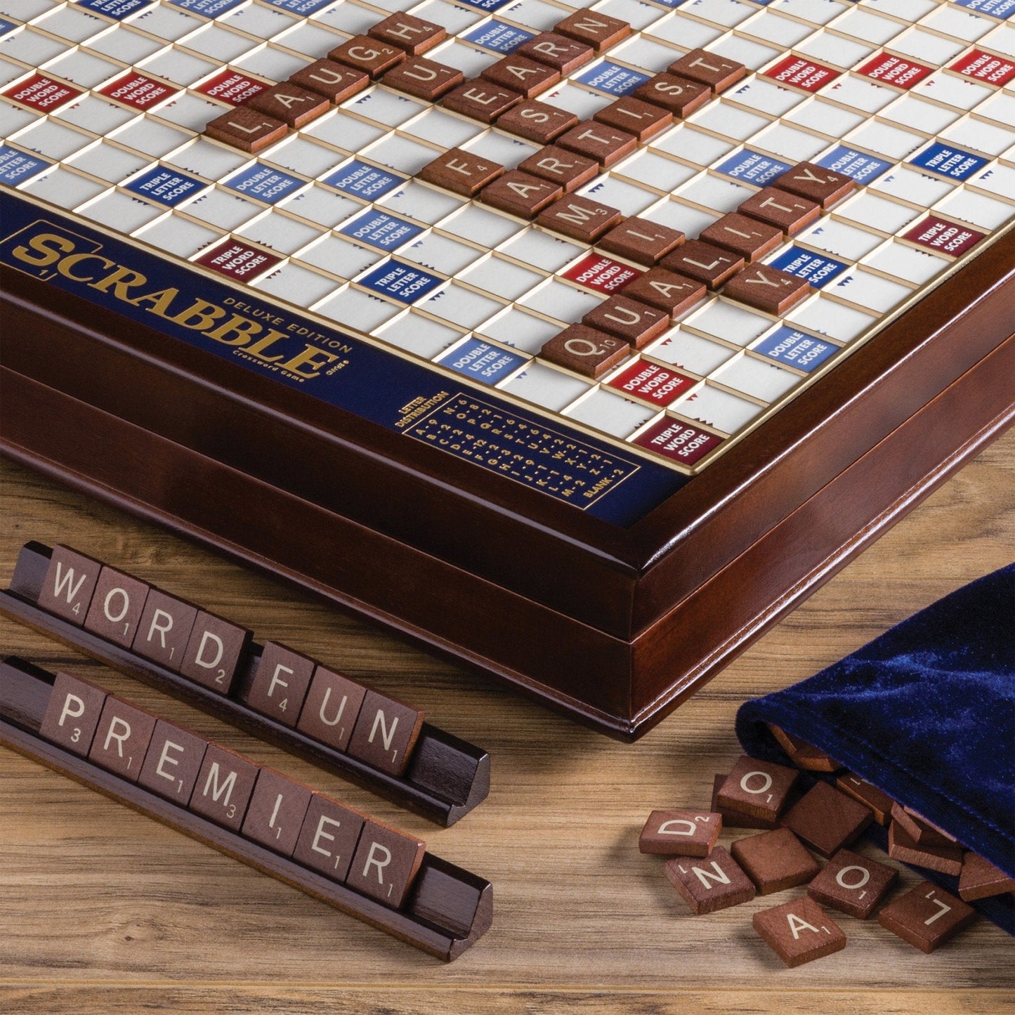WS Game Company Scrabble Deluxe Edition — Rotating Board, Raised Grid & Hidden Storage (2-4 Players, Ages 8+)