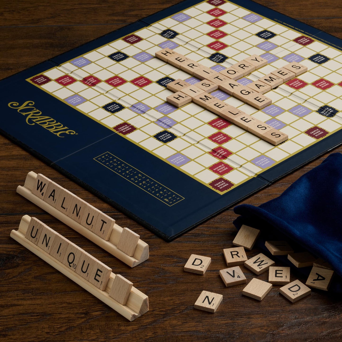 WS Game Company Scrabble Heritage Edition – Classic Word Game with Walnut Storage