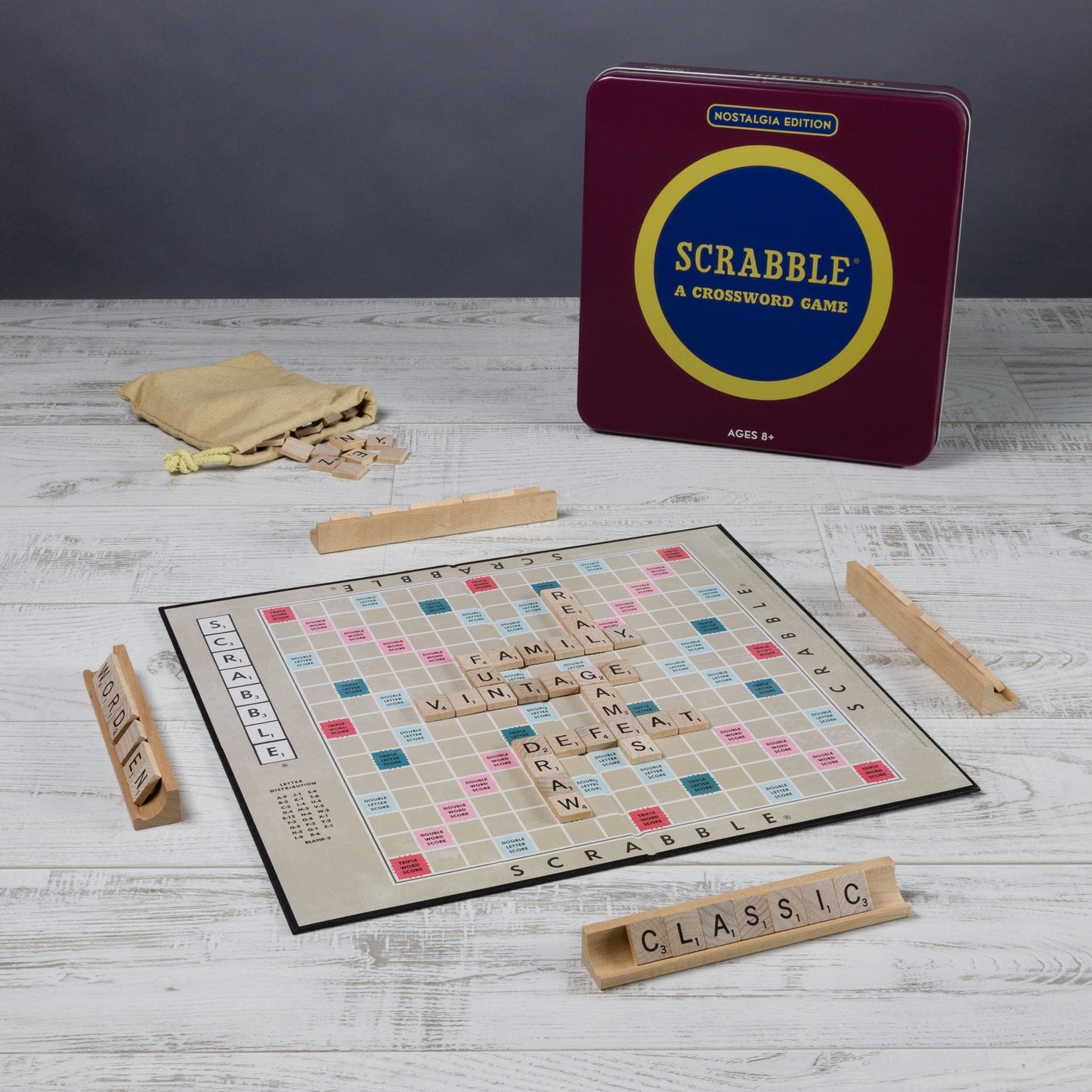WS Game Company Scrabble Nostalgia Edition – Collectible Tin Word Game (Ages 8+)