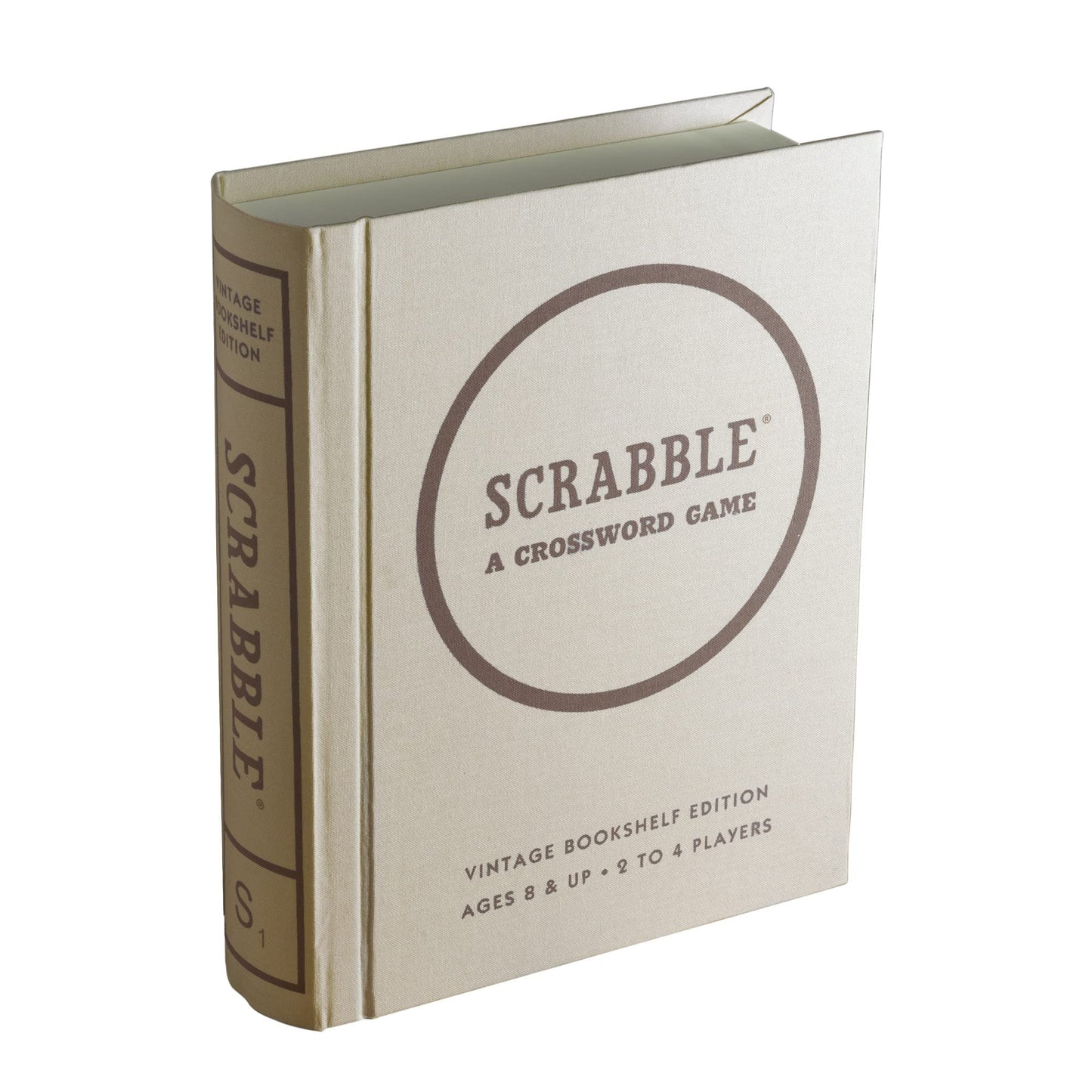 WS Game Company Scrabble Vintage Bookshelf Edition – Linen Book Case with Solid Wood Tiles