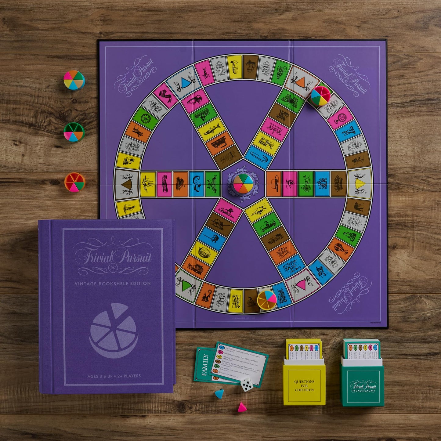 WS Game Company Trivial Pursuit Vintage Bookshelf Edition – Fabric-Wrapped Display, Family Trivia Game