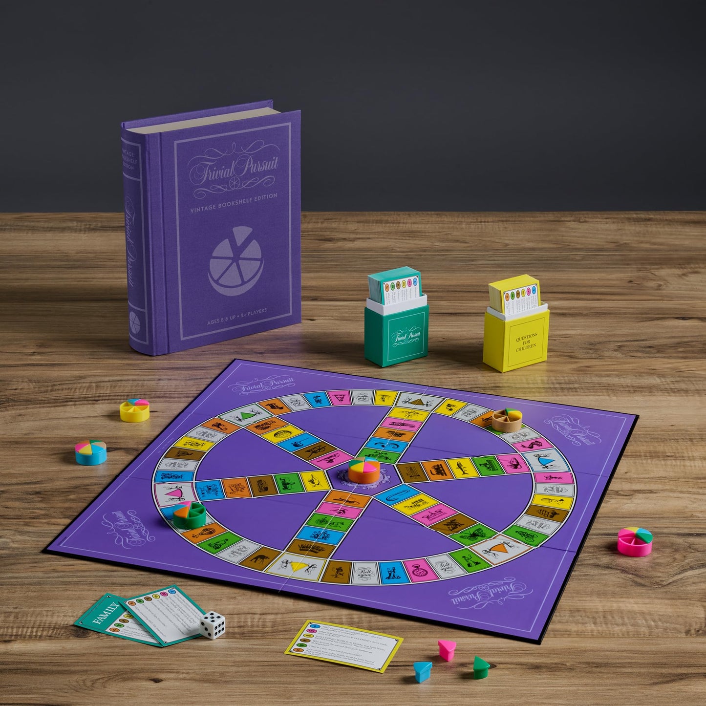WS Game Company Trivial Pursuit Vintage Bookshelf Edition – Fabric-Wrapped Display, Family Trivia Game