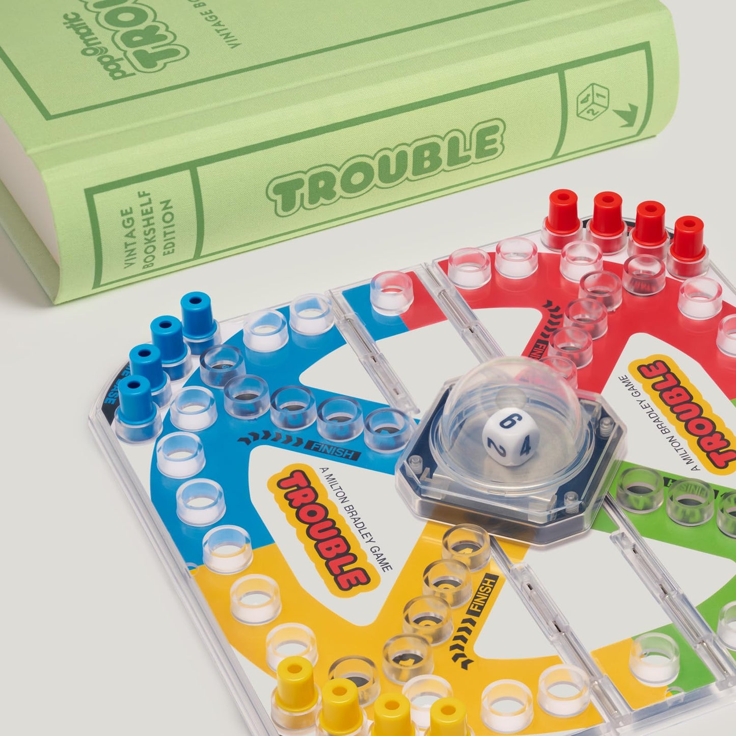 WS Game Company Trouble Vintage Bookshelf Edition – Linen Wrapped Box, Pop-O-Matic Die Roller, Family Board Game (Ages 5+)