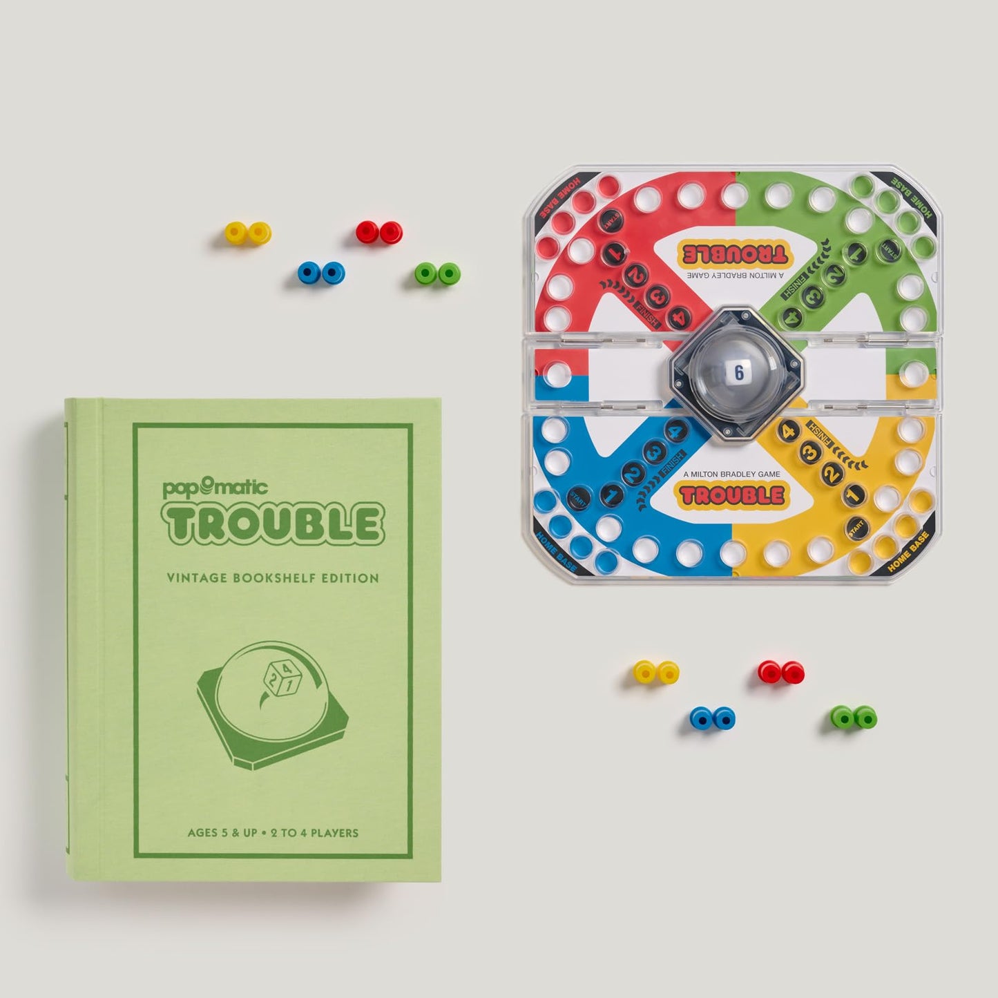 WS Game Company Trouble Vintage Bookshelf Edition – Linen Wrapped Box, Pop-O-Matic Die Roller, Family Board Game (Ages 5+)