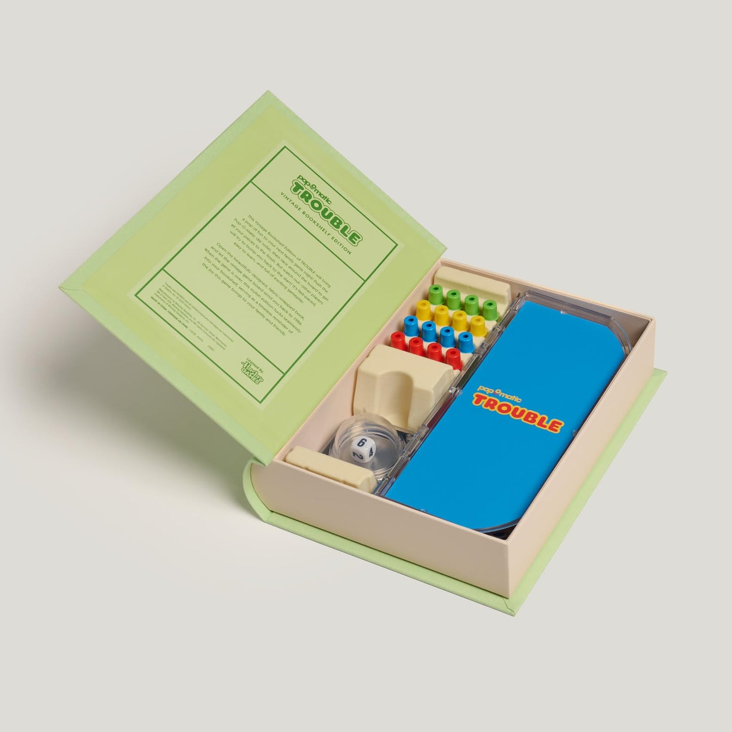 WS Game Company Trouble Vintage Bookshelf Edition – Linen Wrapped Box, Pop-O-Matic Die Roller, Family Board Game (Ages 5+)