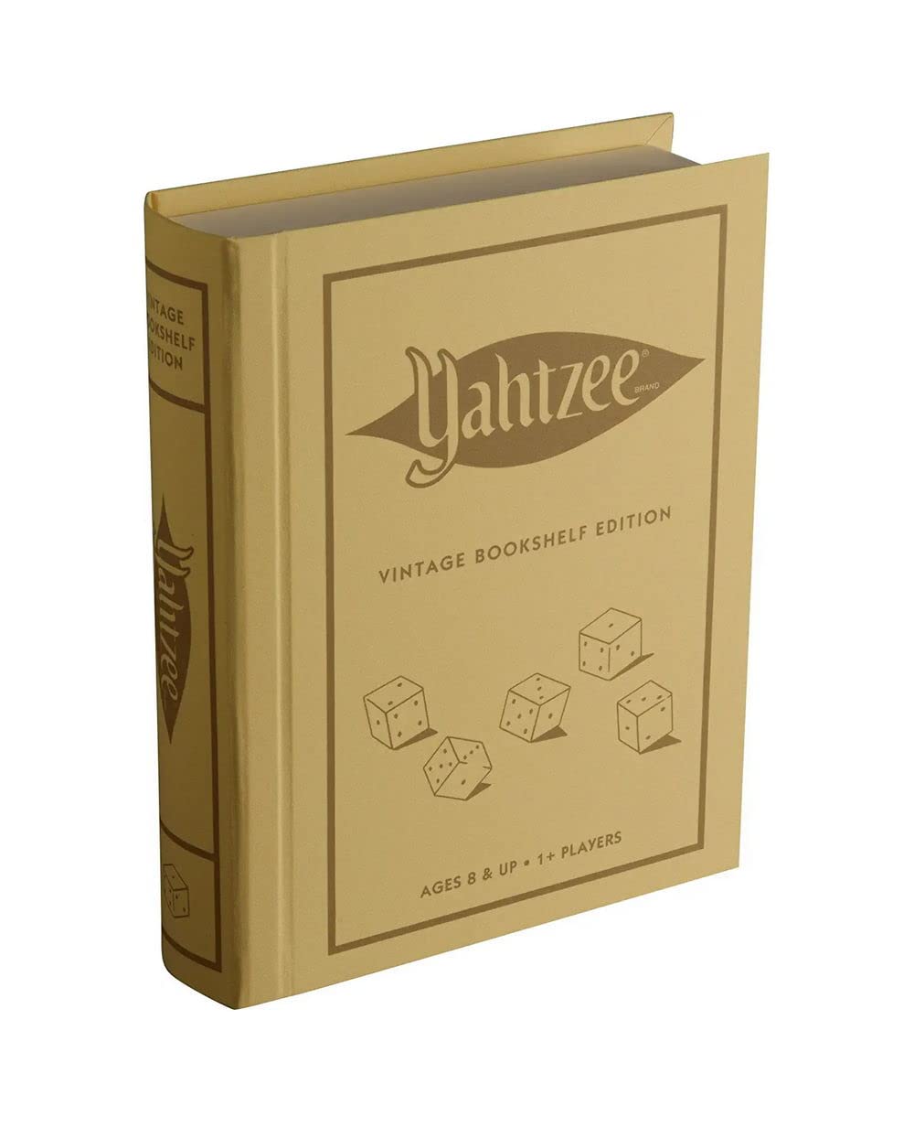WS Game Company Yahtzee Vintage Bookshelf Edition – Luxury Linen-Wrapped Case & Deluxe Accessories