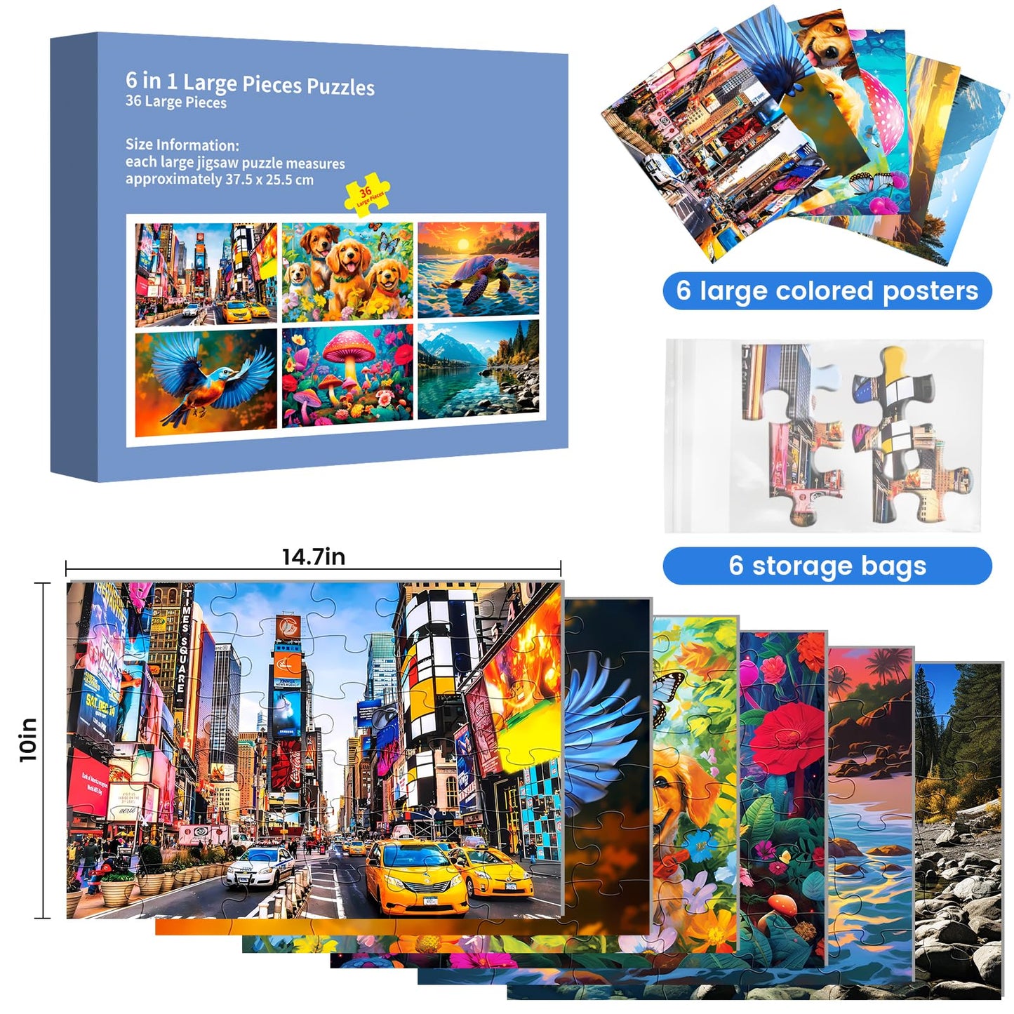 WSCXSC 36-Piece Senior Puzzles 6 Pack – Large-Piece Jigsaws for Easy Handling and Engagement