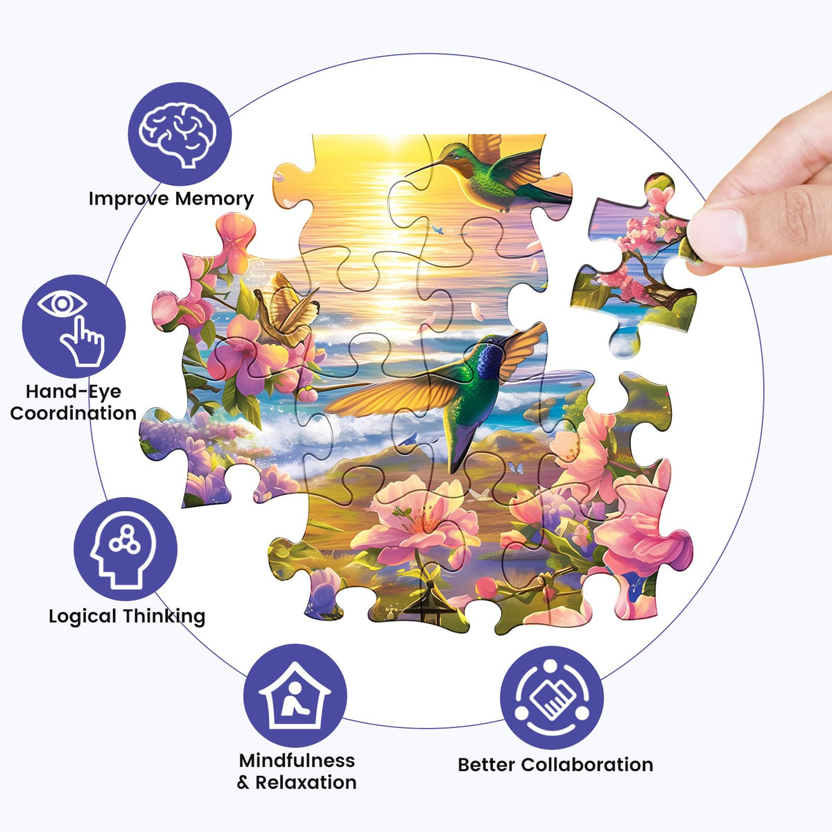 WSCXSC 300 Pieces Jigsaw Puzzle for Adults – Hummingbird Beach Flower Scene 20.5x15 in