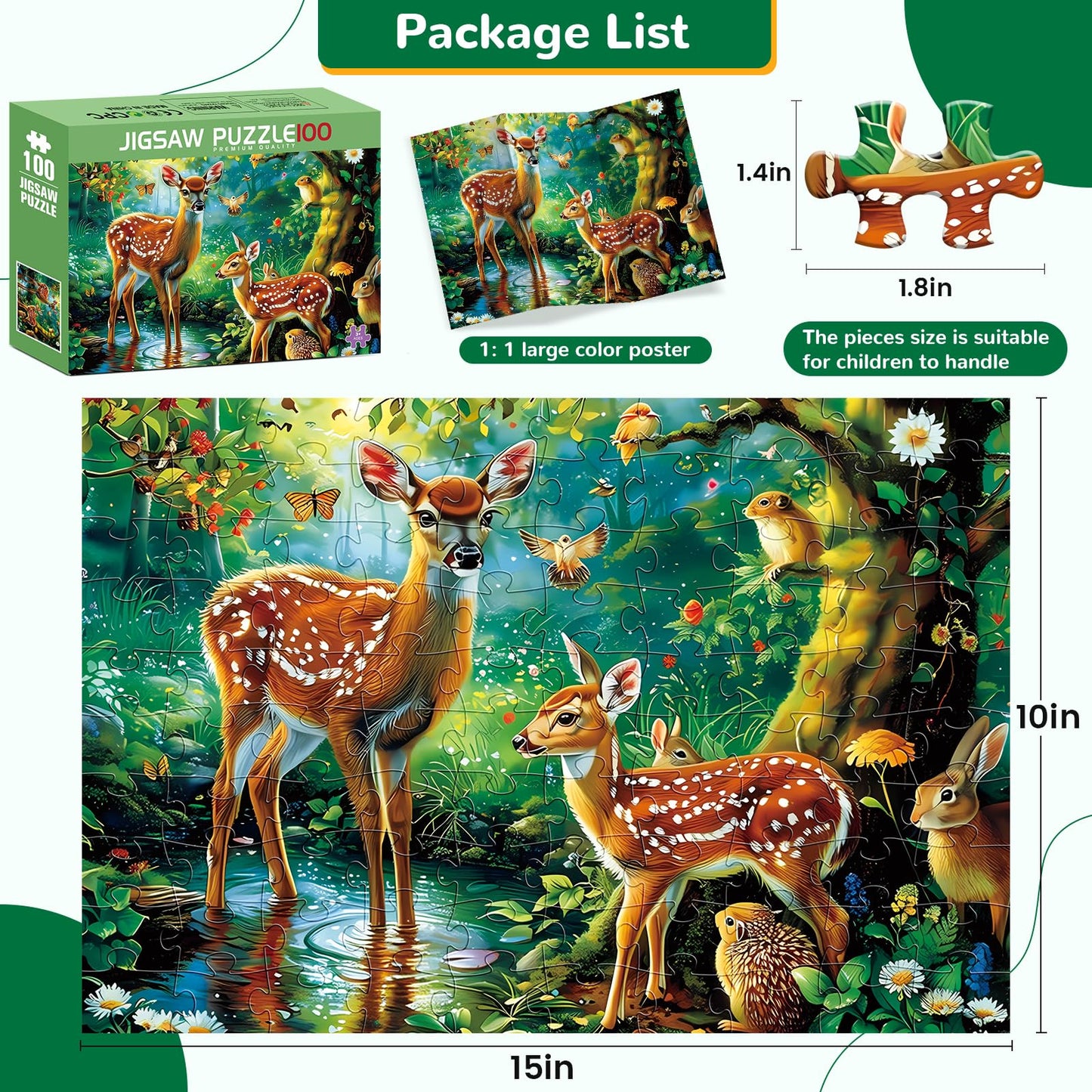 WSCXSC 100-Piece Deer Puzzle for Kids Ages 4-10 — Educational Jigsaw Floor Puzzle