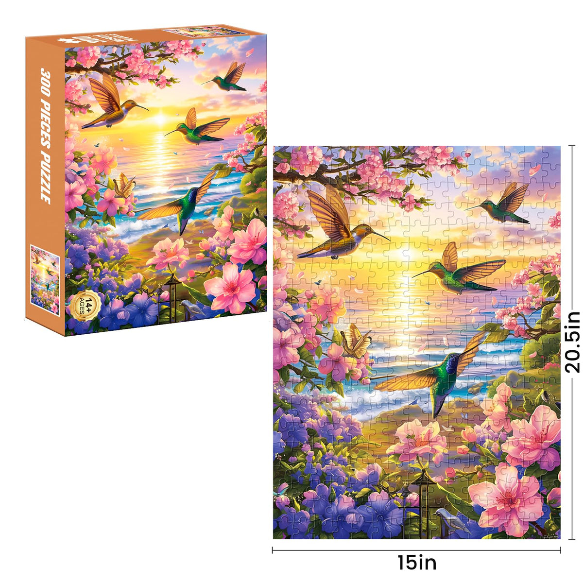 WSCXSC 300 Pieces Jigsaw Puzzle for Adults – Hummingbird Beach Flower Scene 20.5x15 in