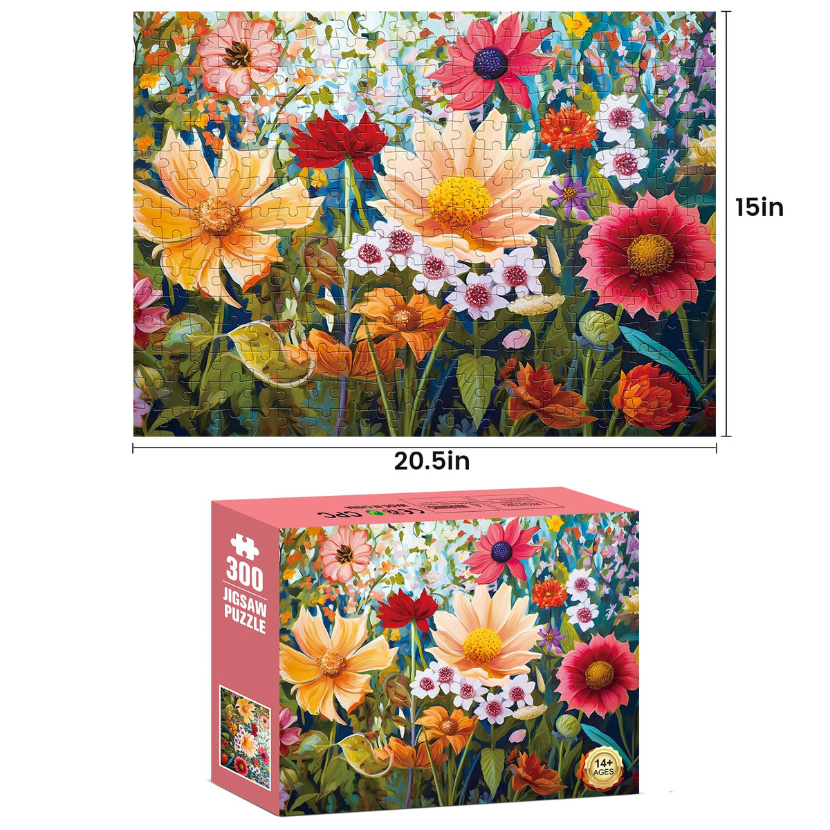 WSCXSC Jigsaw Puzzles 300 Pieces Flower Puzzle for Adults – Recycled Cardboard, 20.5 x 15 in