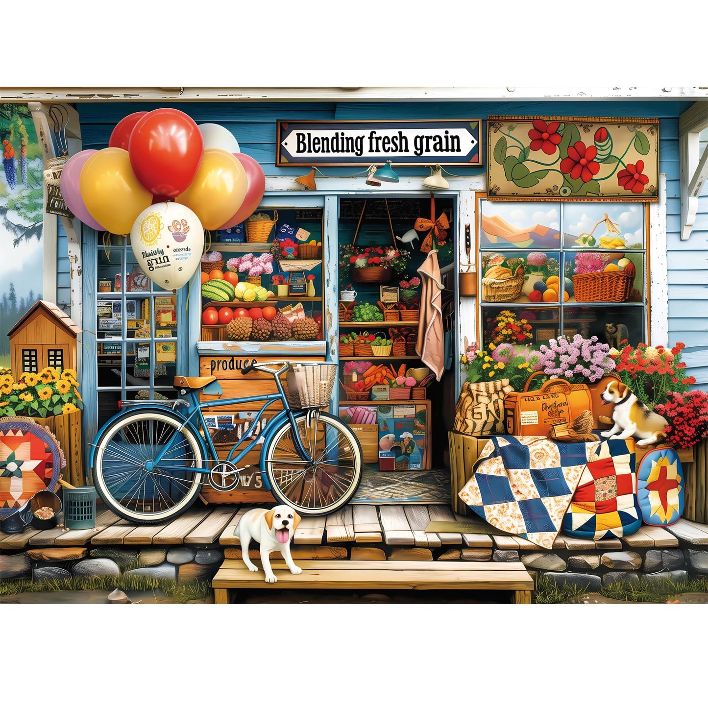 WSCXSC 300-Piece Puzzle – Dog, Fruit & Balloon Scene for Adults & Kids (20.5x15 in)
