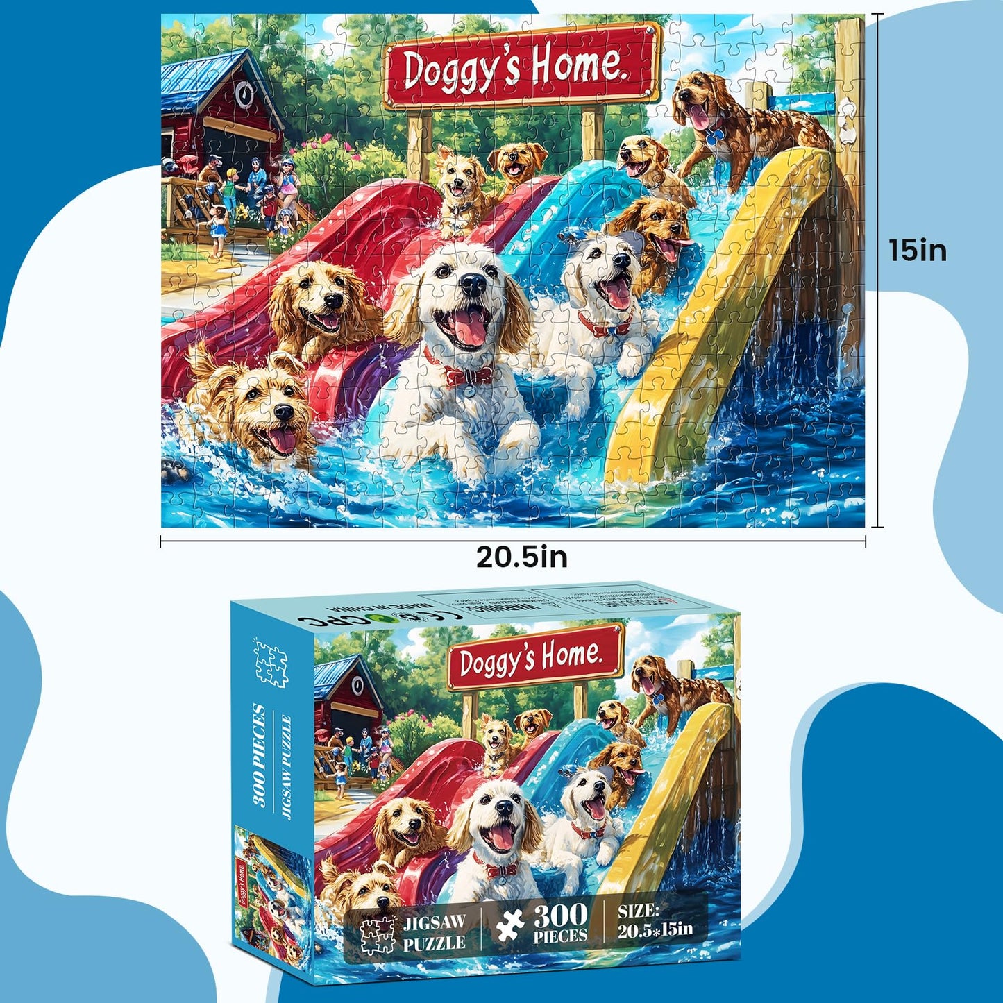 WSCXSC 300 Piece Puppy Puzzle for Adults – Premium Cardboard Jigsaw 20.5x15 in