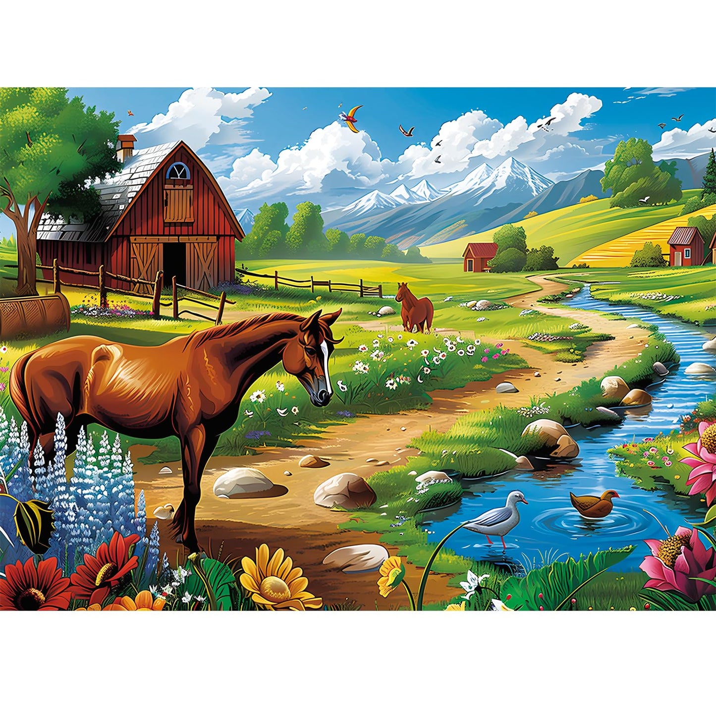 WSCXSC 300-Piece Jigsaw Puzzle for Adults – Horse Farm Scene (20.5 x 15 in), Thick Paper Pieces
