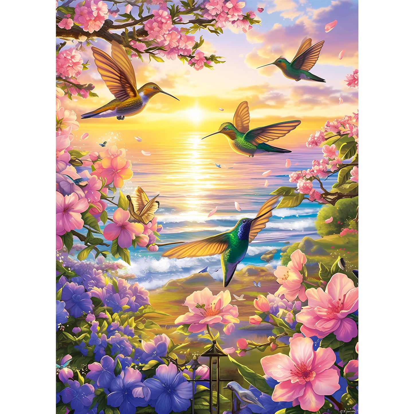 WSCXSC 300 Pieces Jigsaw Puzzle for Adults – Hummingbird Beach Flower Scene 20.5x15 in