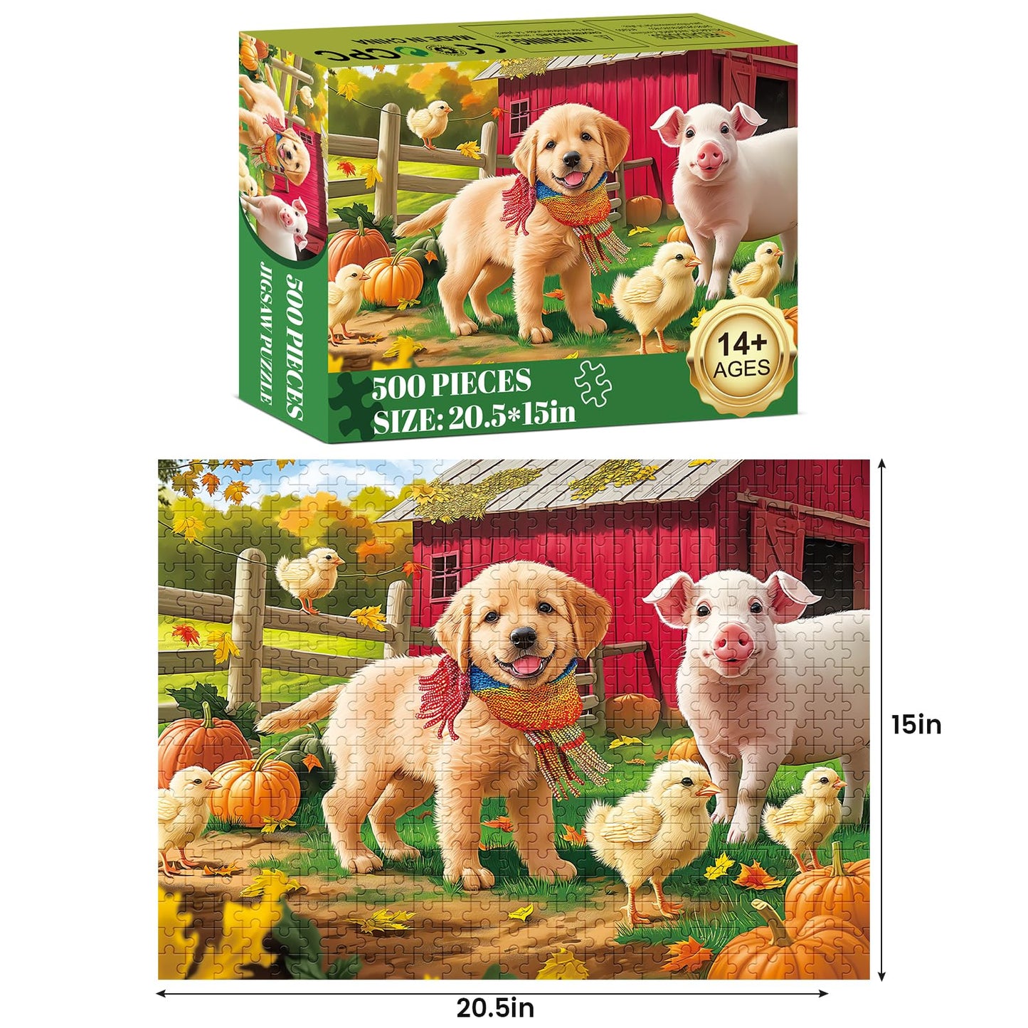 WSCXSC 500-Piece Jigsaw Puzzle for Adults | Colorful Animals, Pig & Dog – 20.5 x 15 in
