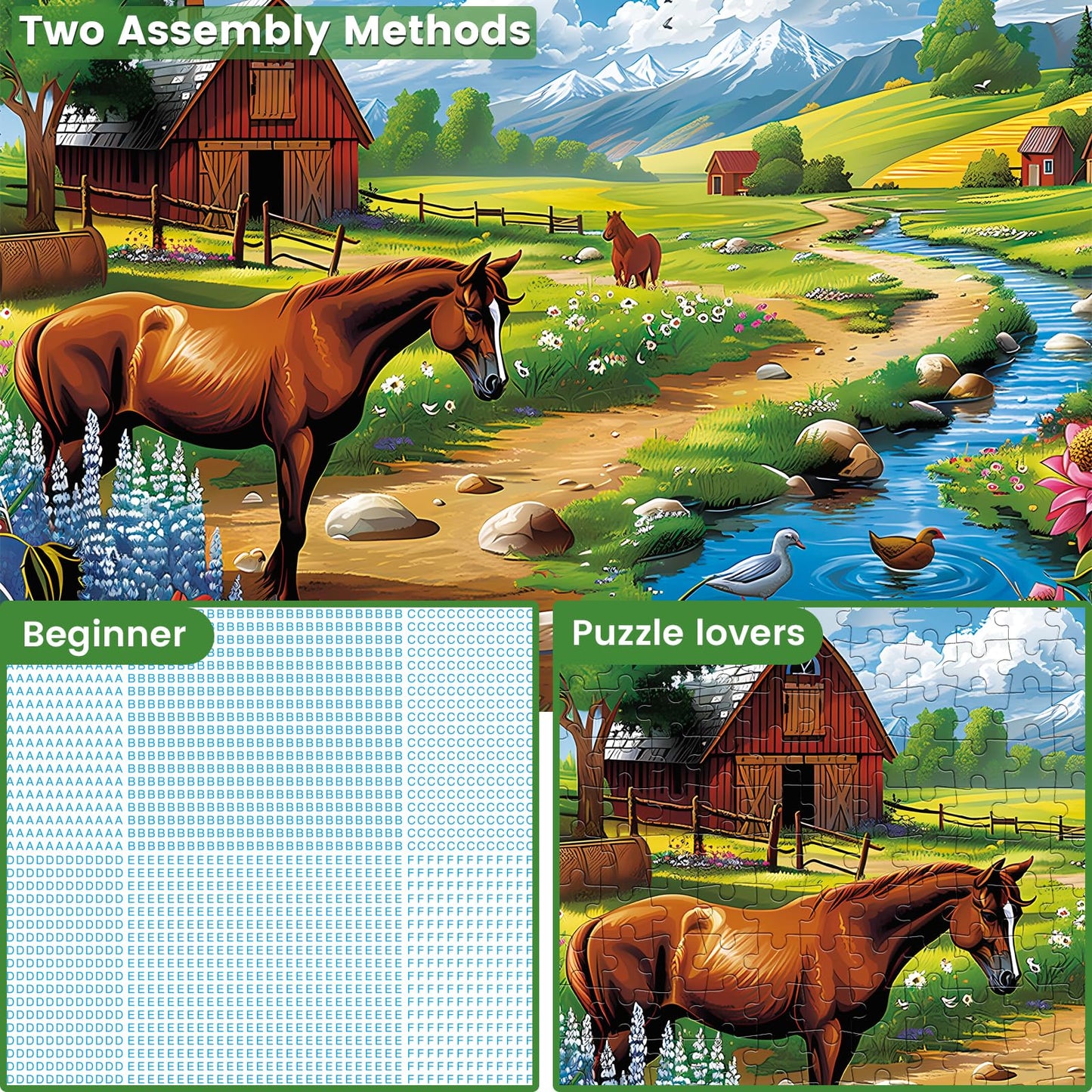 WSCXSC 300-Piece Jigsaw Puzzle for Adults – Horse Farm Scene (20.5 x 15 in), Thick Paper Pieces
