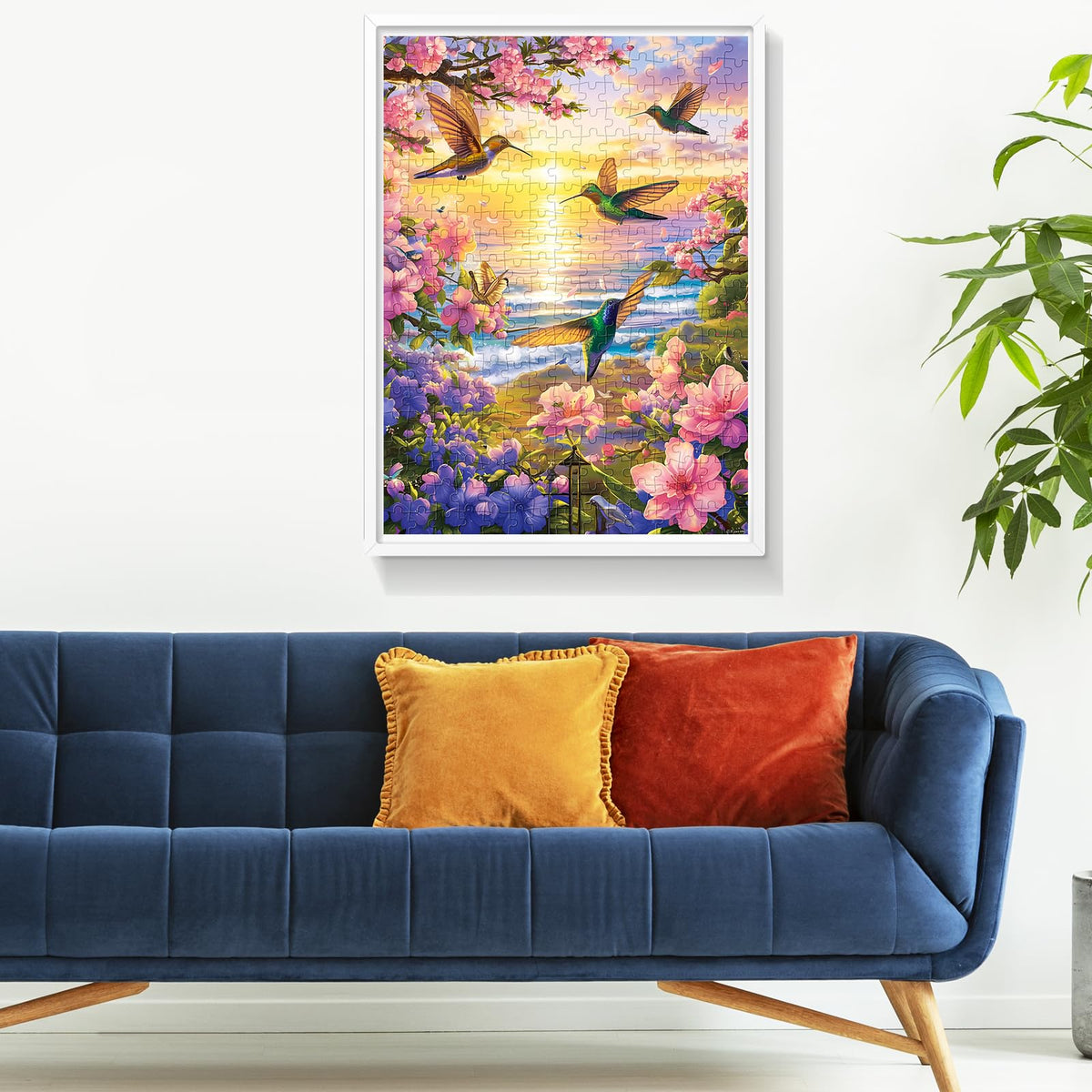 WSCXSC 300 Pieces Jigsaw Puzzle for Adults – Hummingbird Beach Flower Scene 20.5x15 in