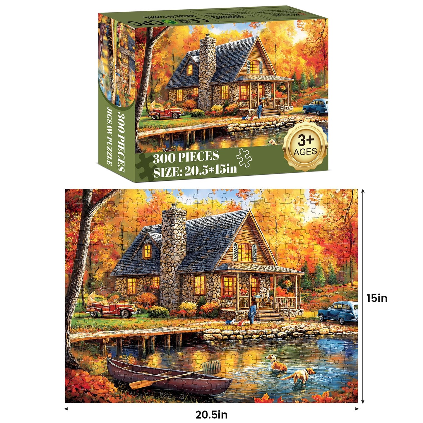 WSCXSC 300 Piece Jigsaw Puzzle – Yellow Forest Boat Scene, 20.5x15 in