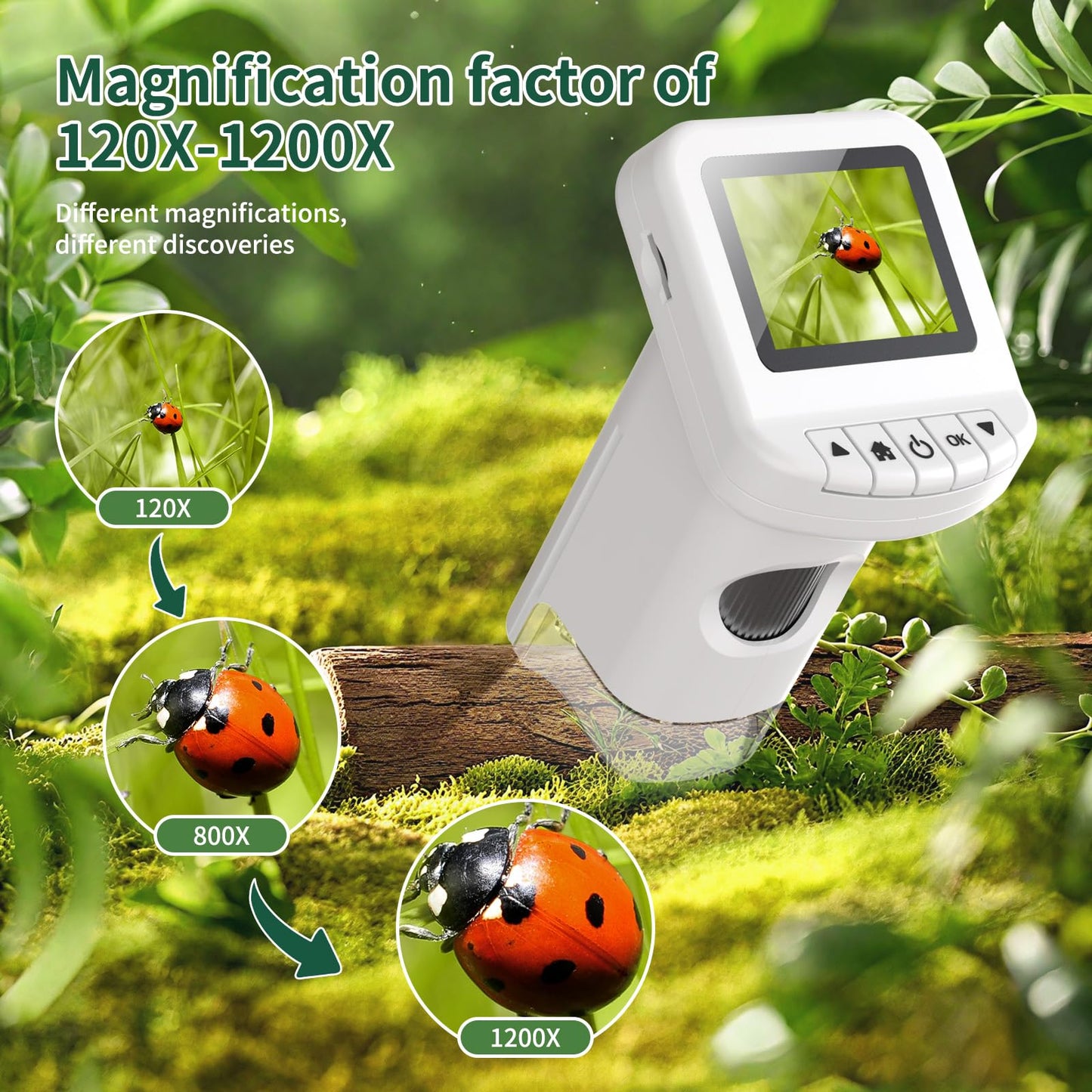 WSDMIC 1200X Handheld Microscope for Kids – 2.0-Inch Screen, Rechargeable STEM Toy