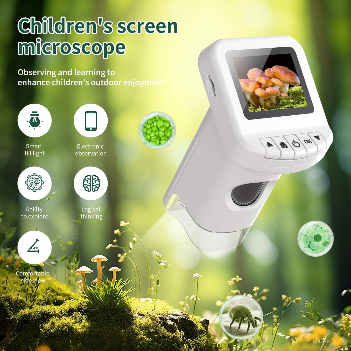 WSDMIC 1200X Handheld Microscope for Kids – 2.0-Inch Screen, Rechargeable STEM Toy