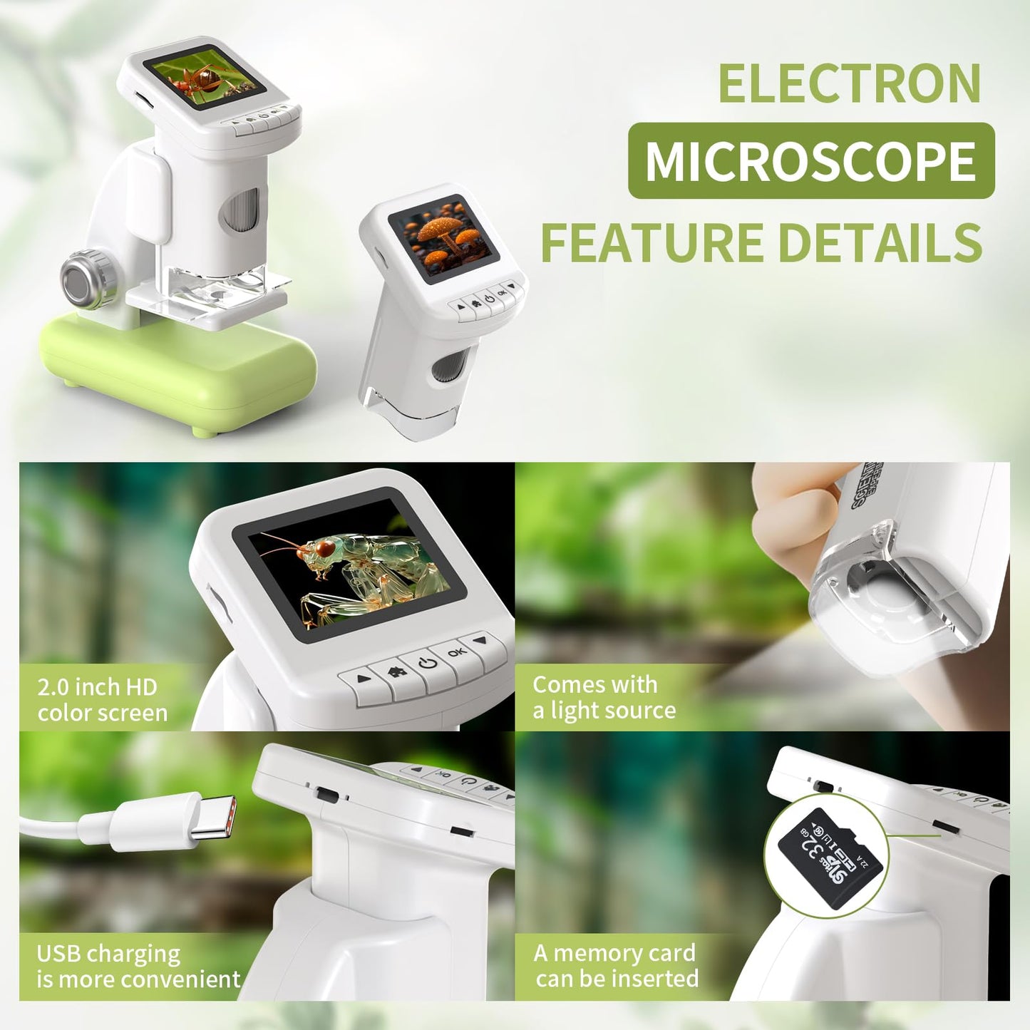 WSDMIC 1200X Kids Microscope – 2-Inch LCD Screen STEM Digital Microscope Kit