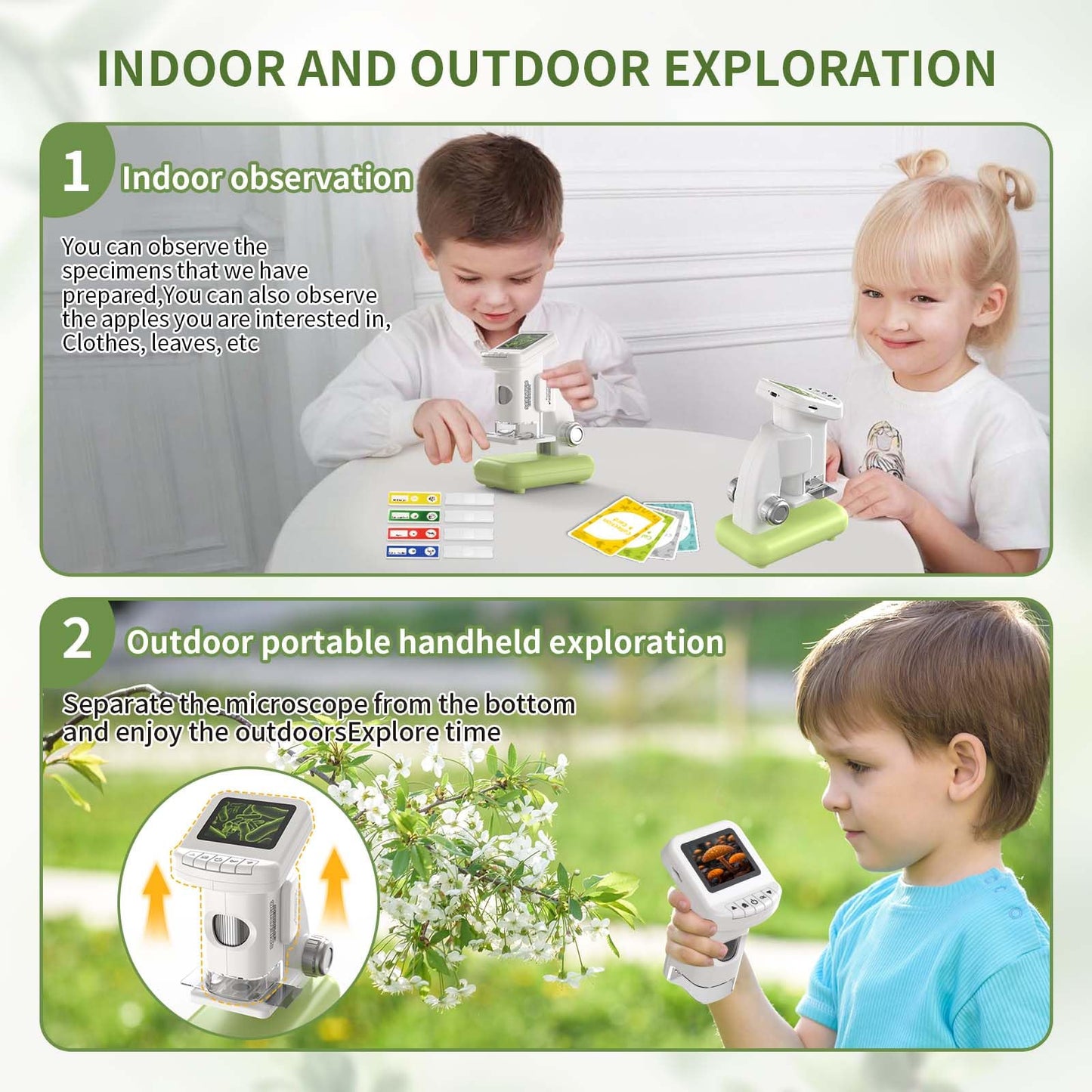 WSDMIC 1200X Kids Microscope – 2-Inch LCD Screen STEM Digital Microscope Kit