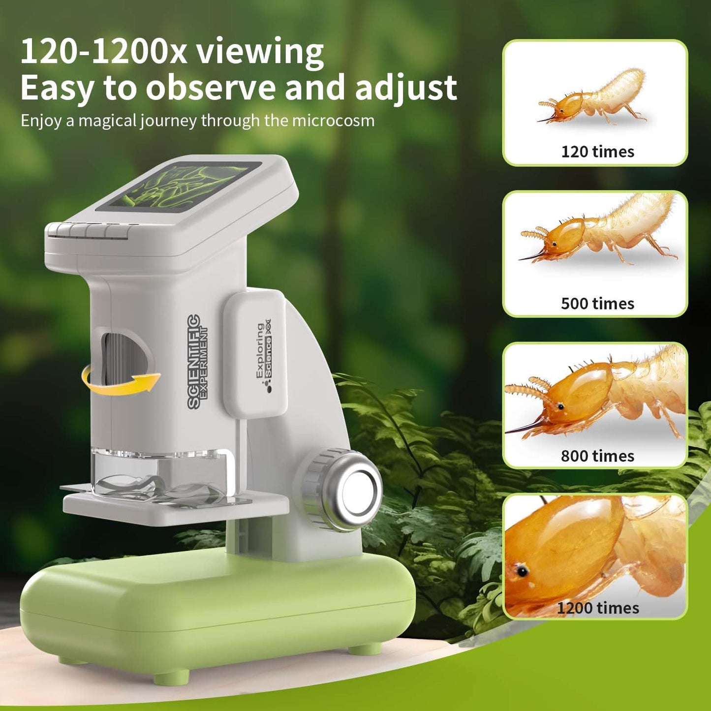 WSDMIC 1200X Kids Microscope – 2-Inch LCD Screen STEM Digital Microscope Kit