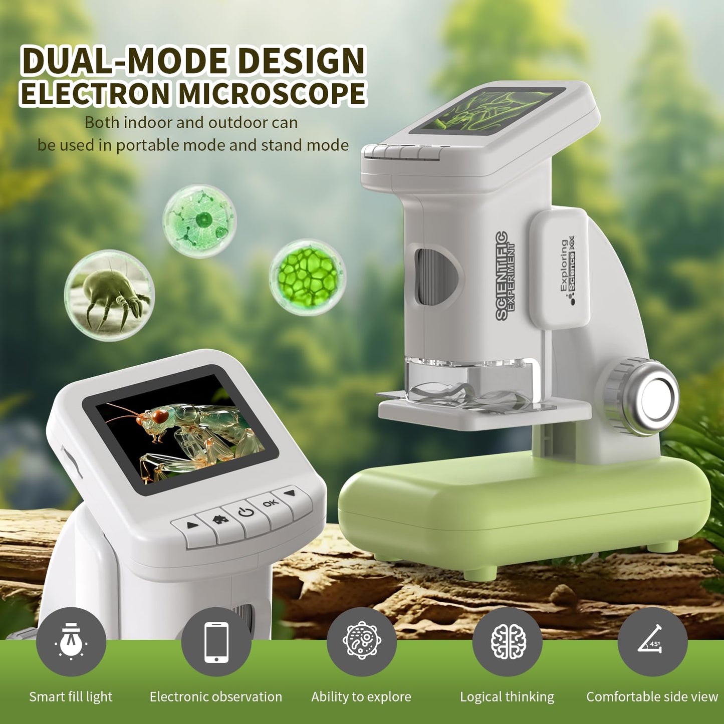 WSDMIC 1200X Kids Microscope – 2-Inch LCD Screen STEM Digital Microscope Kit
