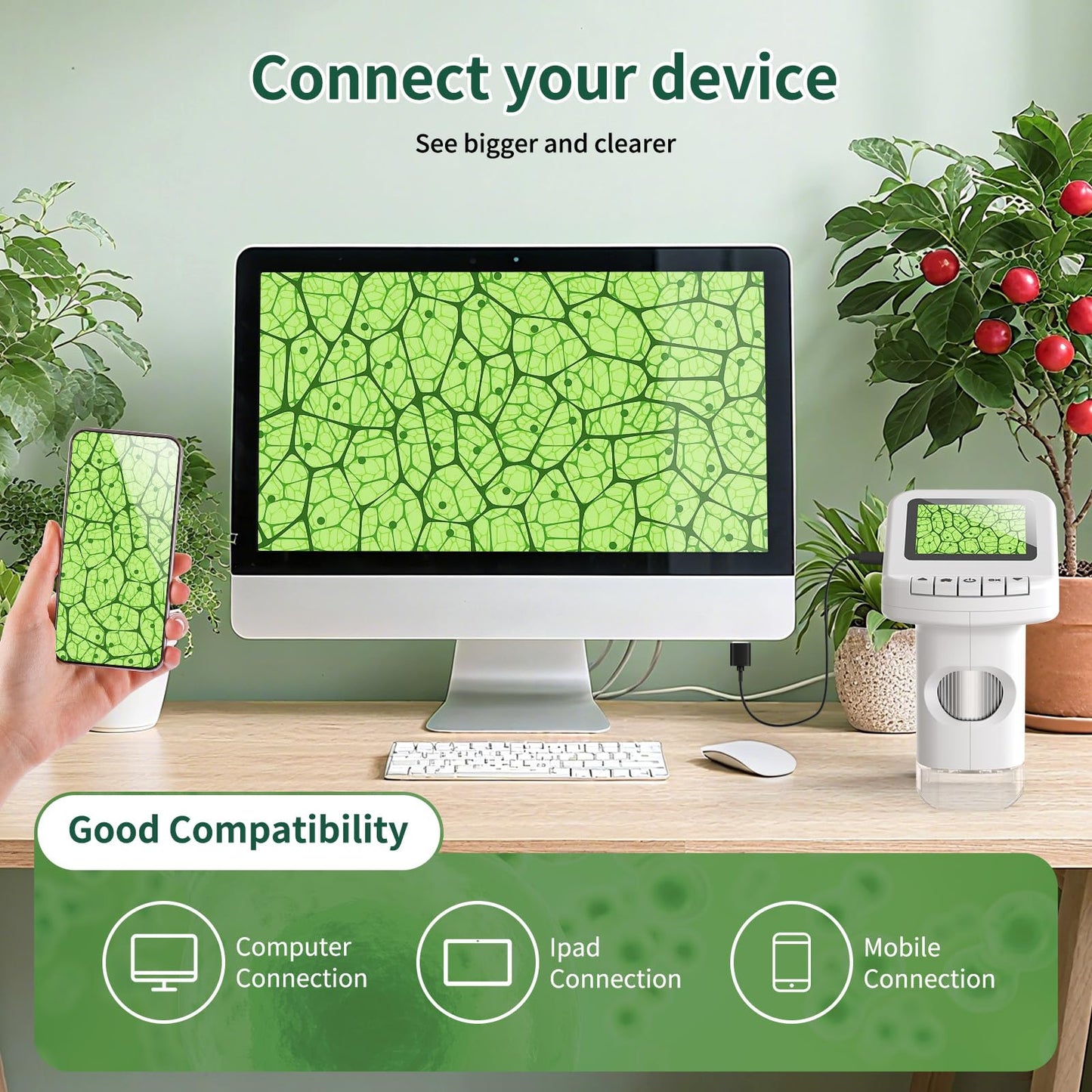 WSDMIC 1200X Handheld Microscope for Kids – 2.0-Inch Screen, Rechargeable STEM Toy